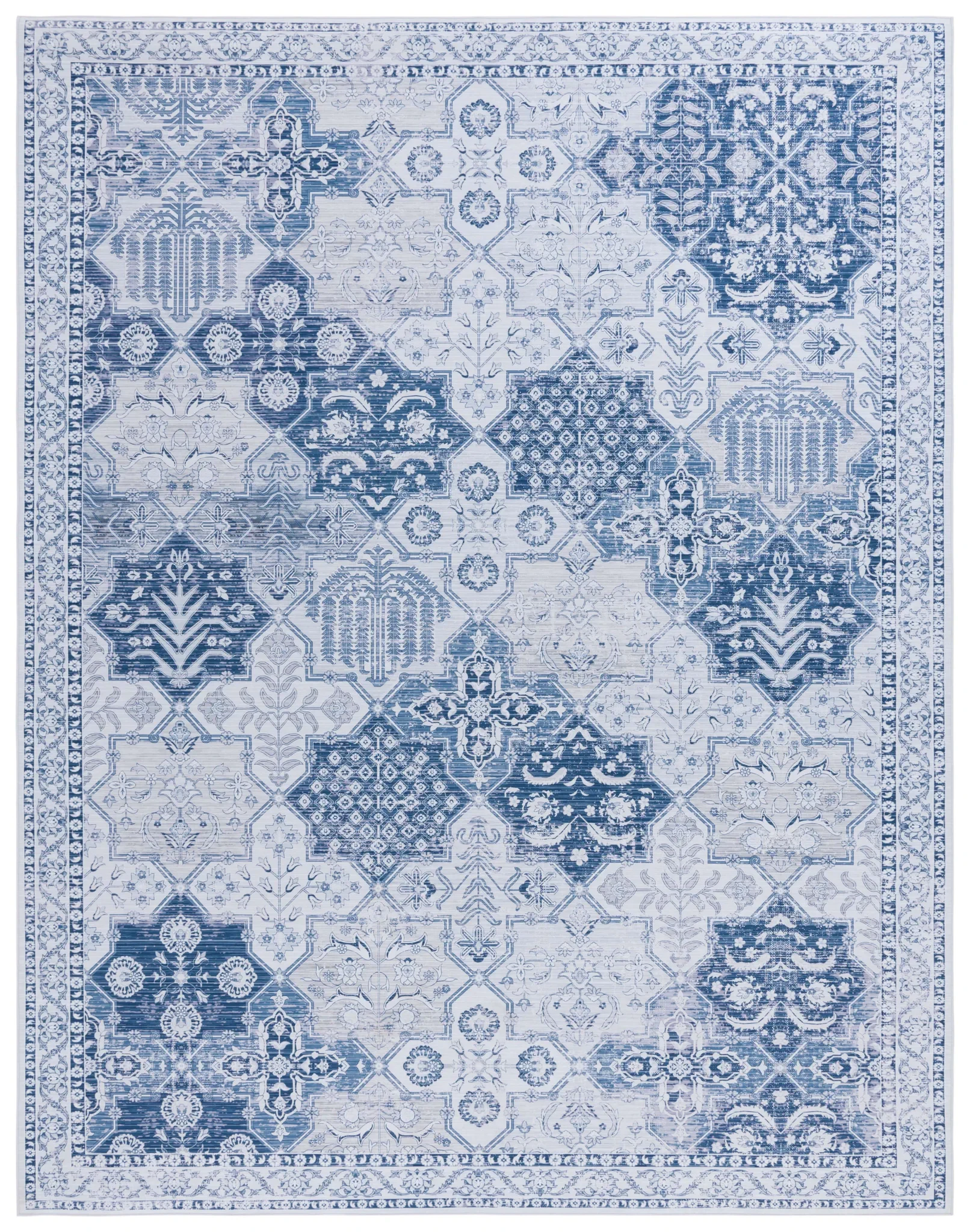 Tucson Patchwork Tile Washable Rug in Gray / Navy