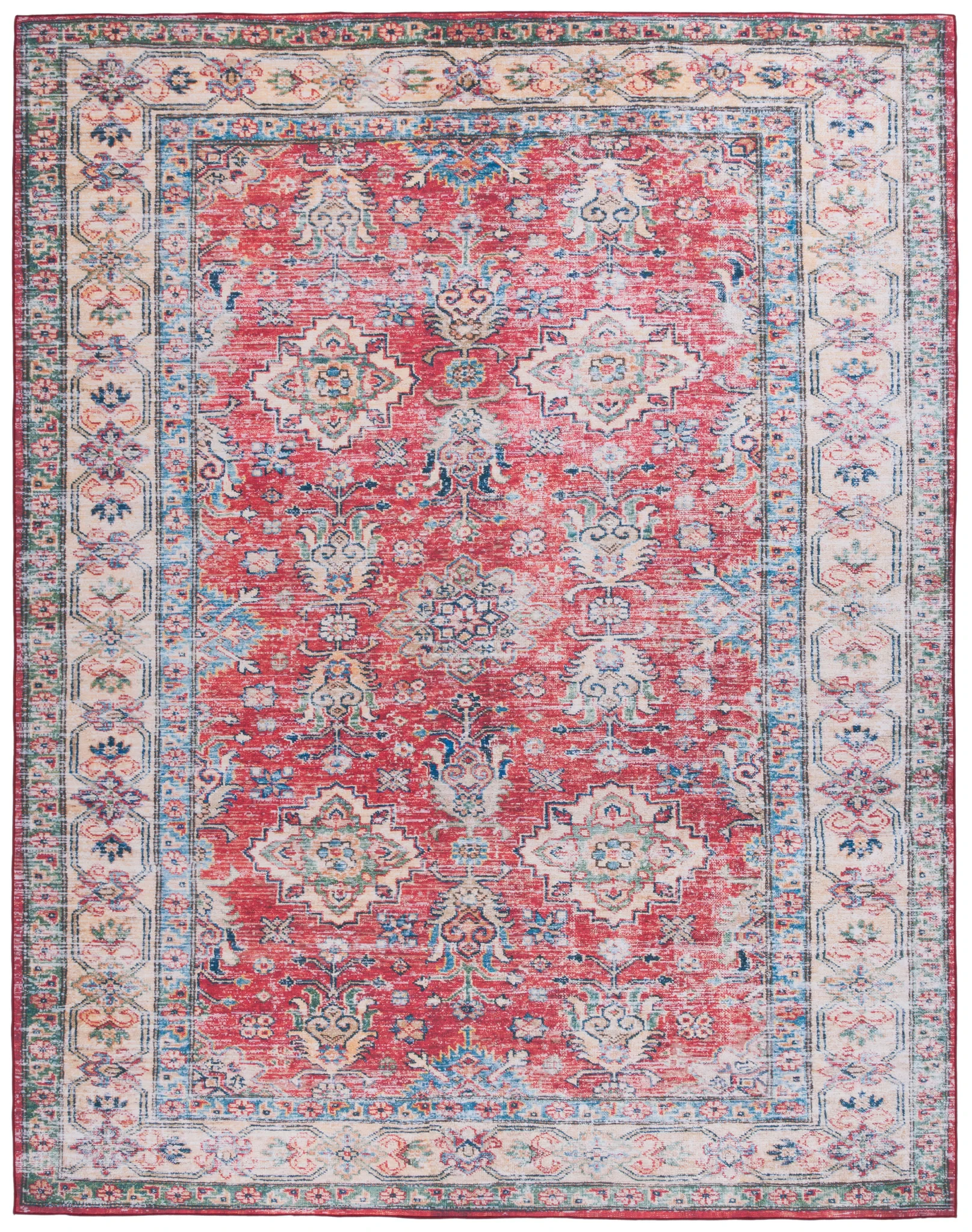 Tucson Medallion Bordered Washable Rug in Rust / Beige