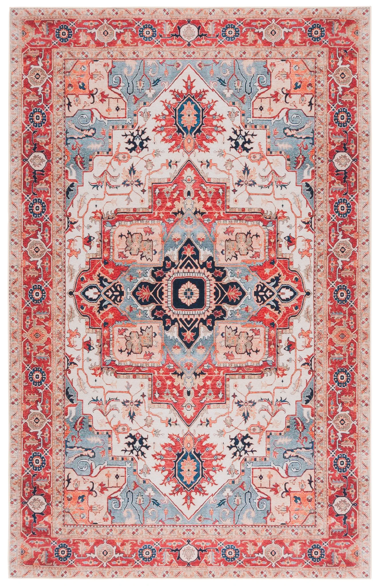 Tucson Square Medallion Washable Rug in Beige / Rust