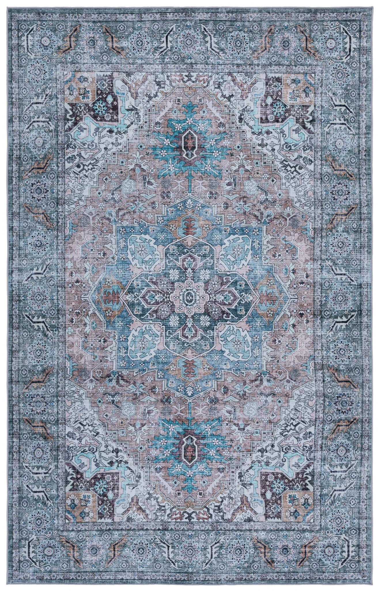 Tucson Transitional Medallion Washable Rug in Copper / Green