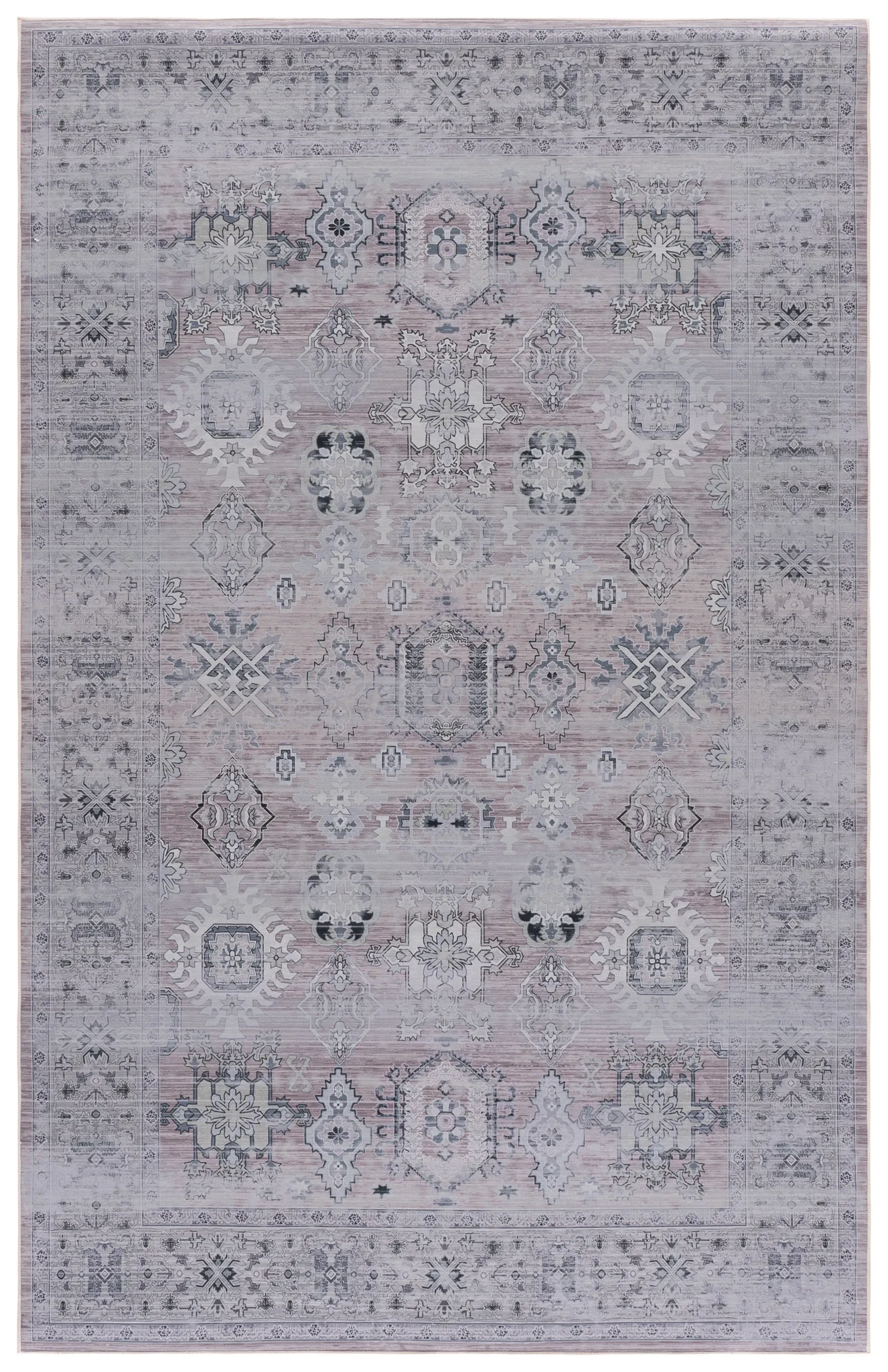 Tucson Distressed Medallion Washable Rug in Pink / Beige