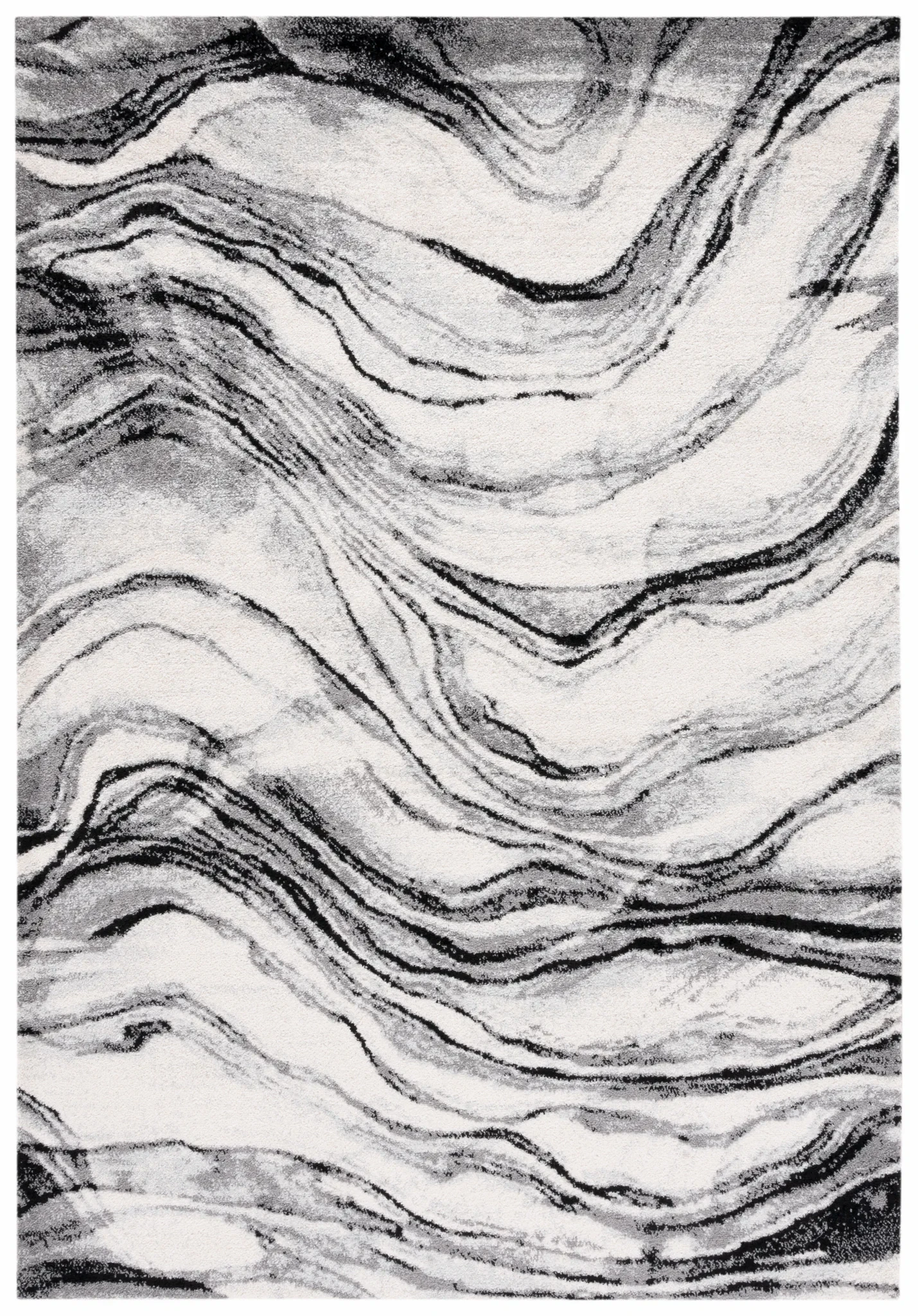 Tulum Marbled Waves Rug in Ivory / Black