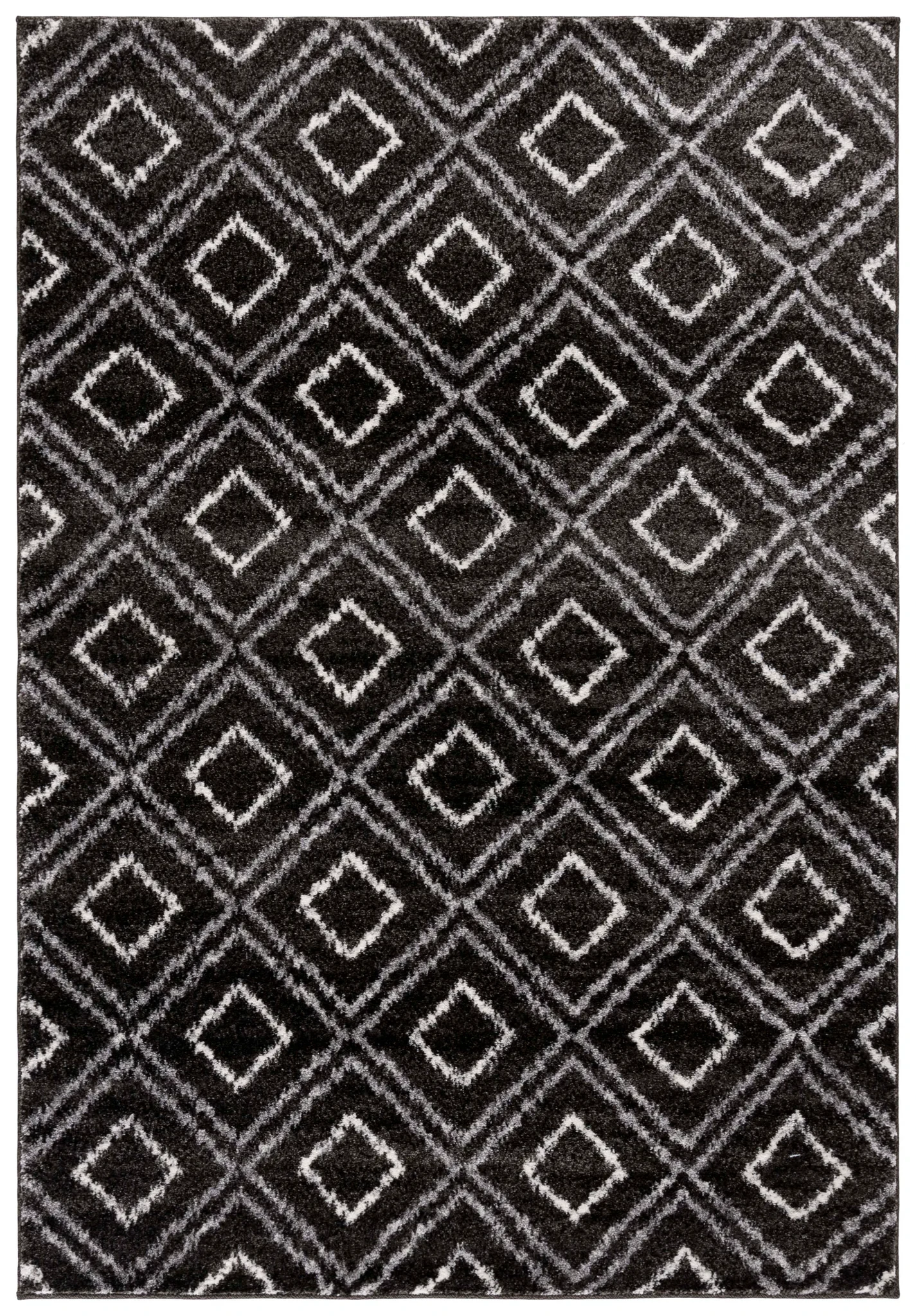 Tunisia Ikat Diamond Rug in Anthracite / Cream