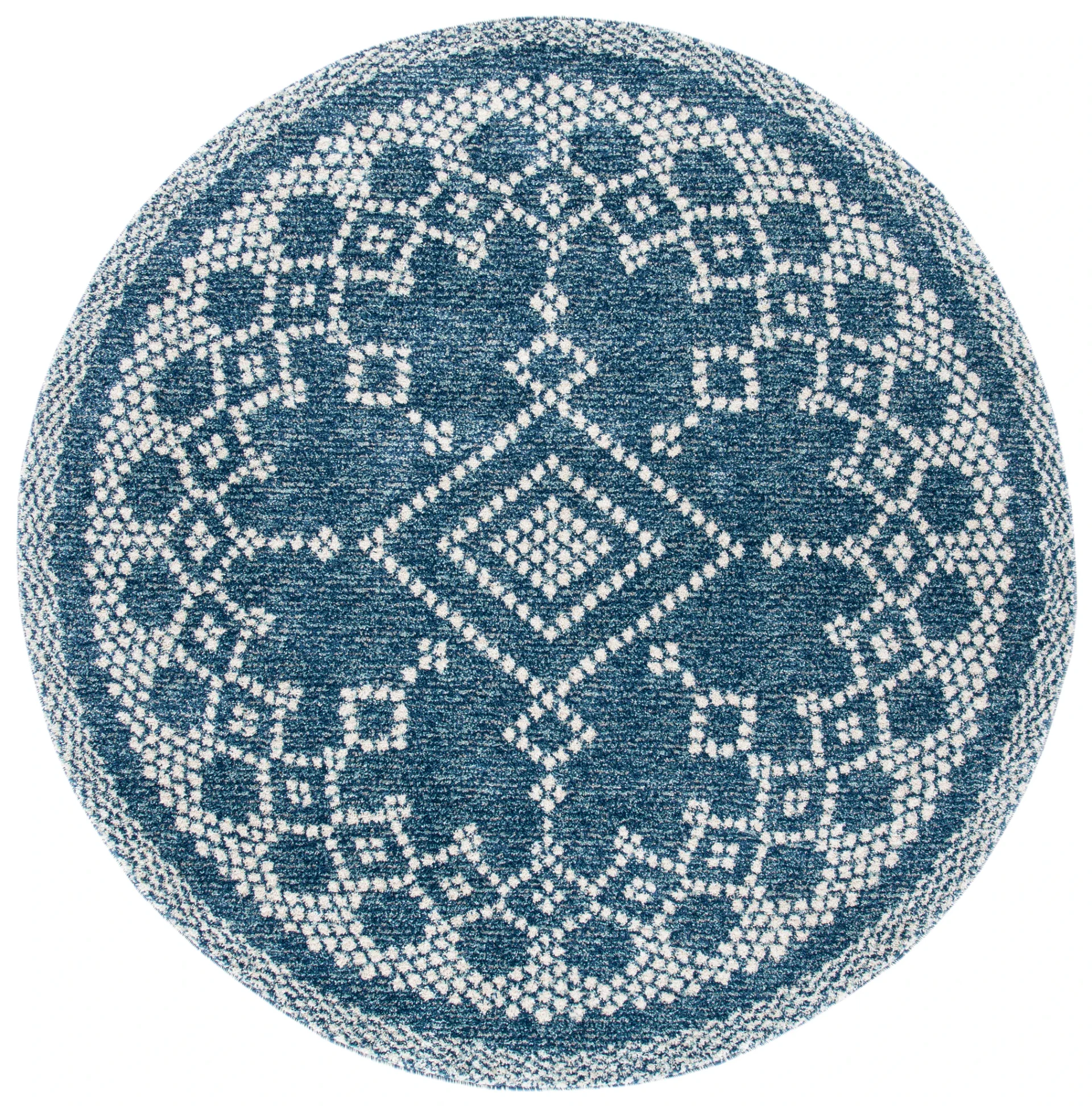 Tunisia Tribal Diamond Rug in Navy / Ivory