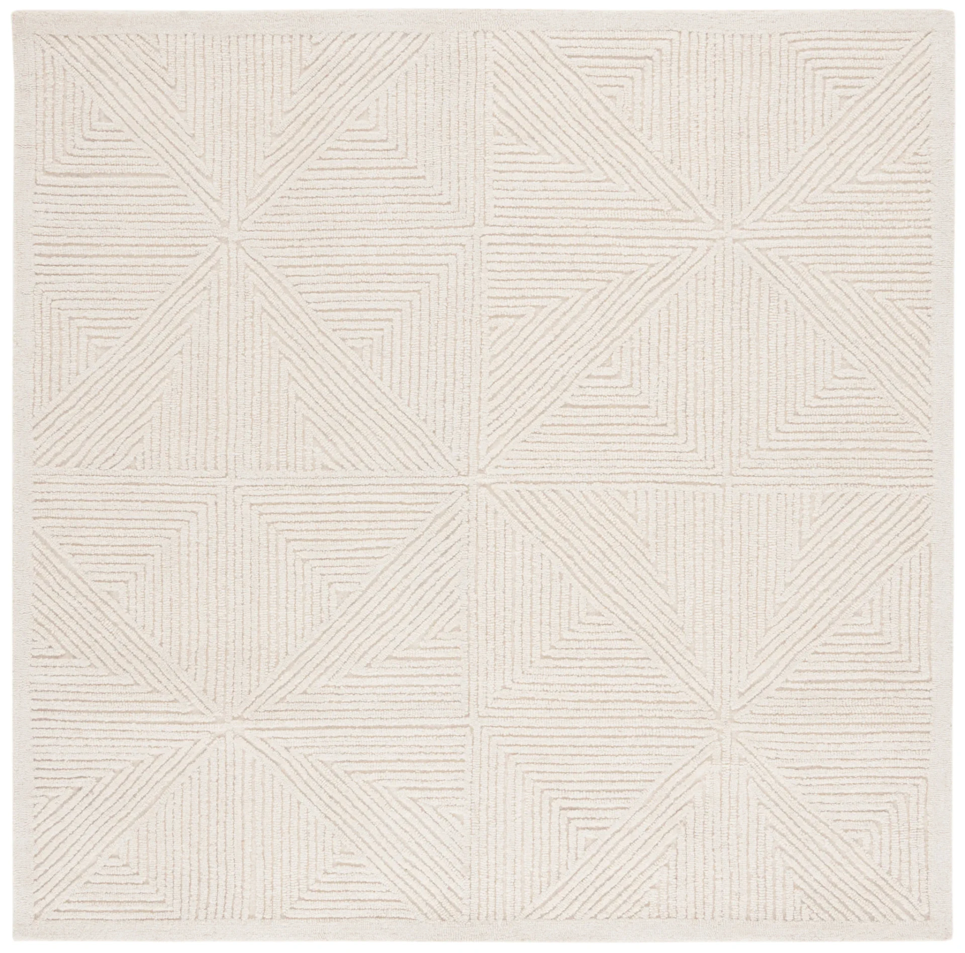 Textural Triangle Grid Hand-Tufted Wool Rug in Ivory