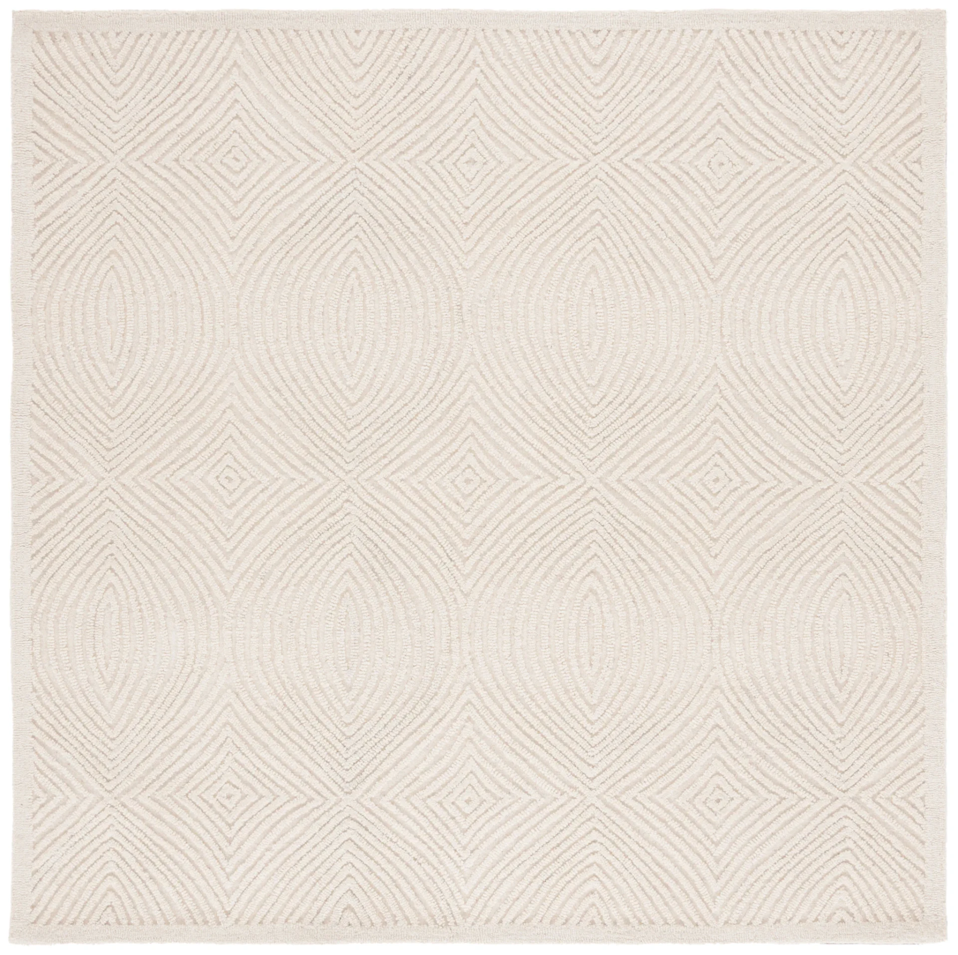 Textural Modern Concentric Diamond Hand-Tufted Wool Rug in Ivory