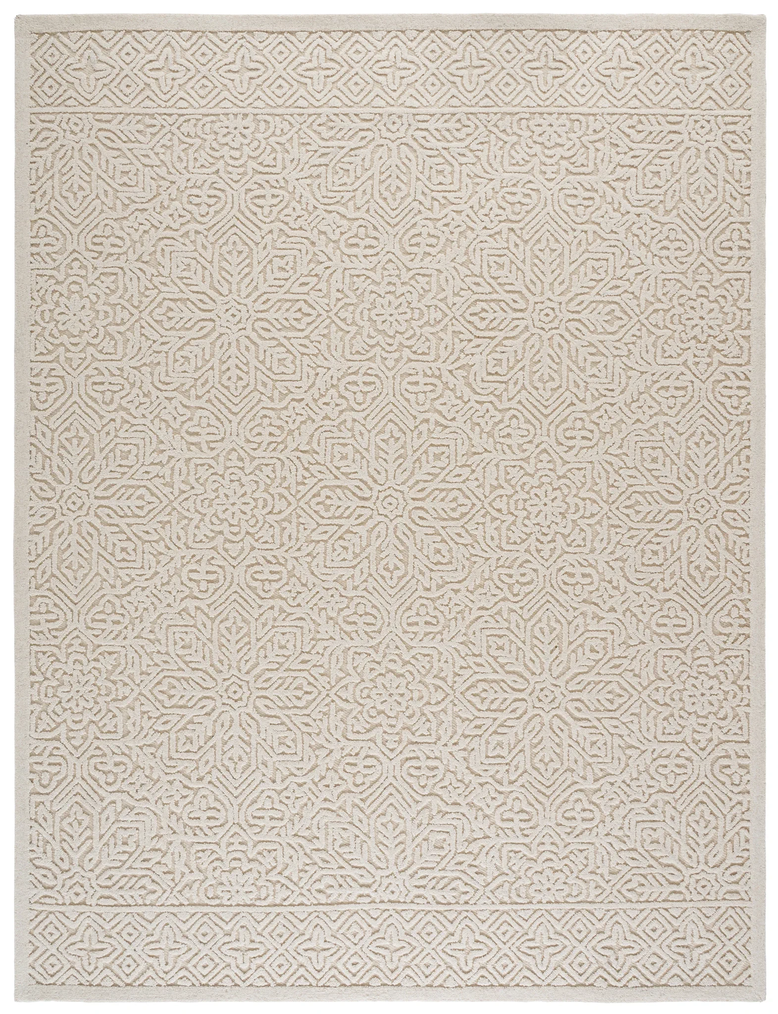 Textural Bohemian Medallion Hand-Tufted Wool Rug in Ivory