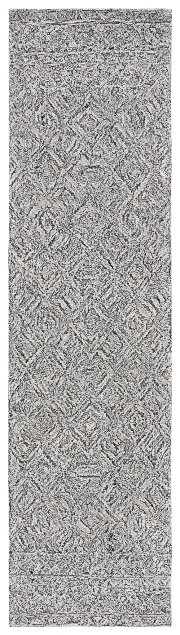Textural Textual Nested Diamond Hand-Tufted Wool Rug in Black / Ivory