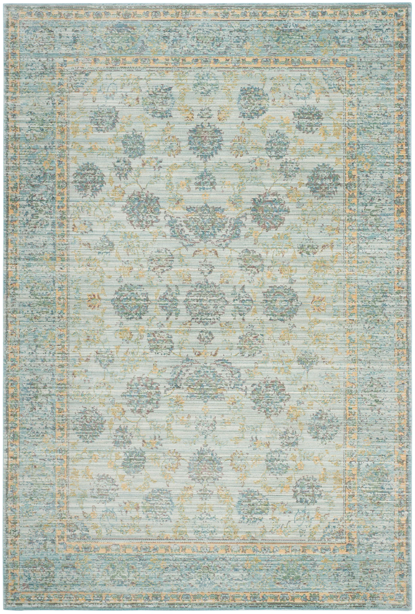 Valencia Floral Scroll Bordered Rug in Light Blue / Turquoise