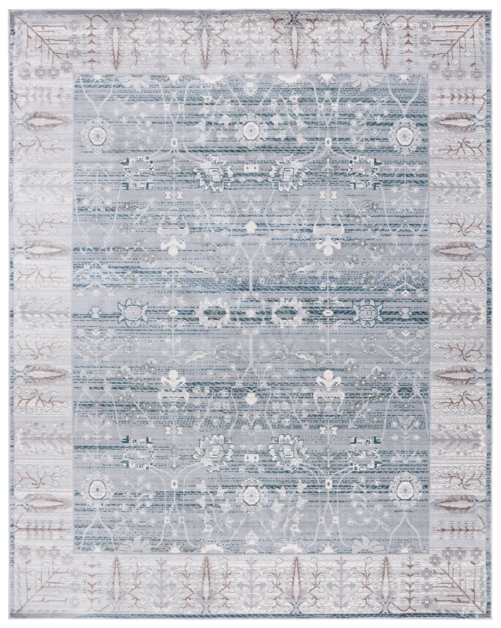 Valencia Botanical Bordered Rug in Gray / Green