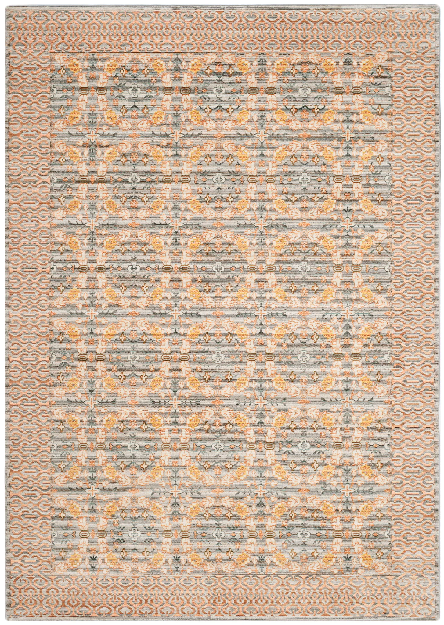 Valencia Bordered Medallion Rug in Light Gray / Multicolor