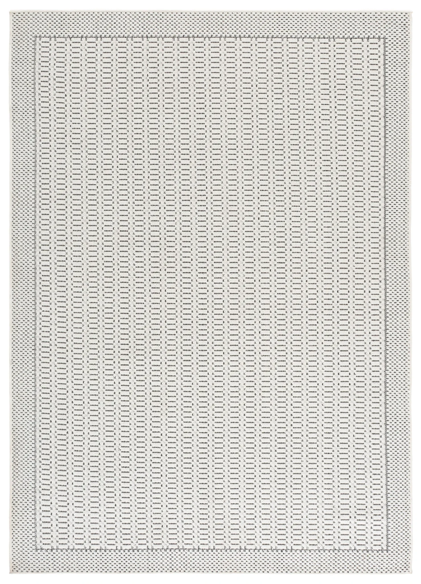 Veranda Grid Border Rug in Ivory / Dark Gray