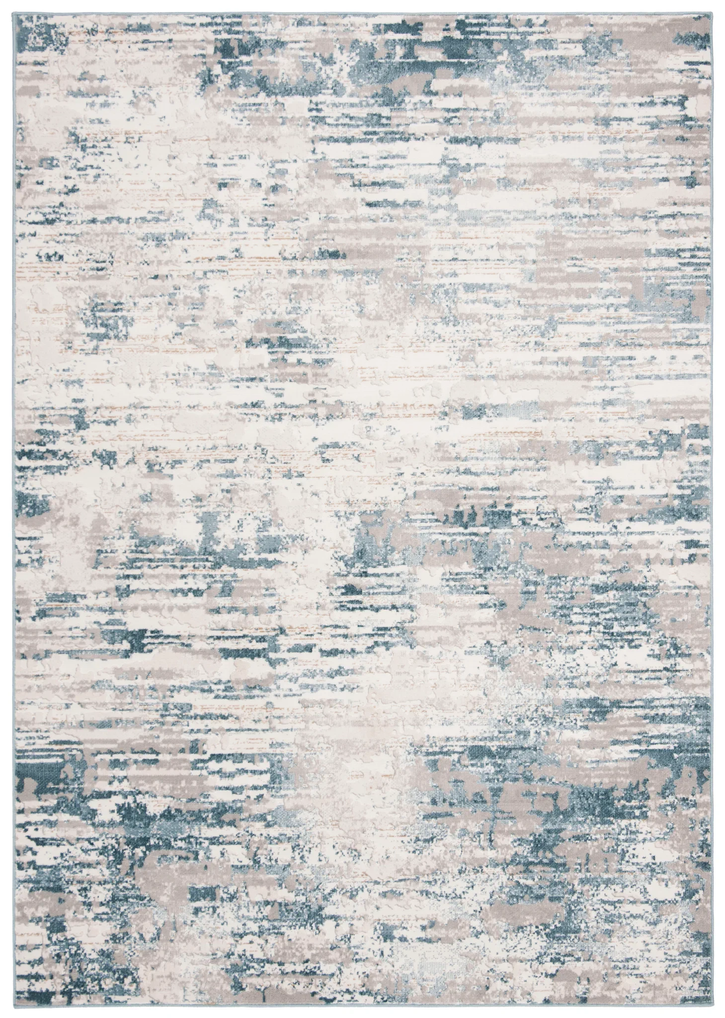 Vogue Abstract Striations Rug in Ivory / Teal