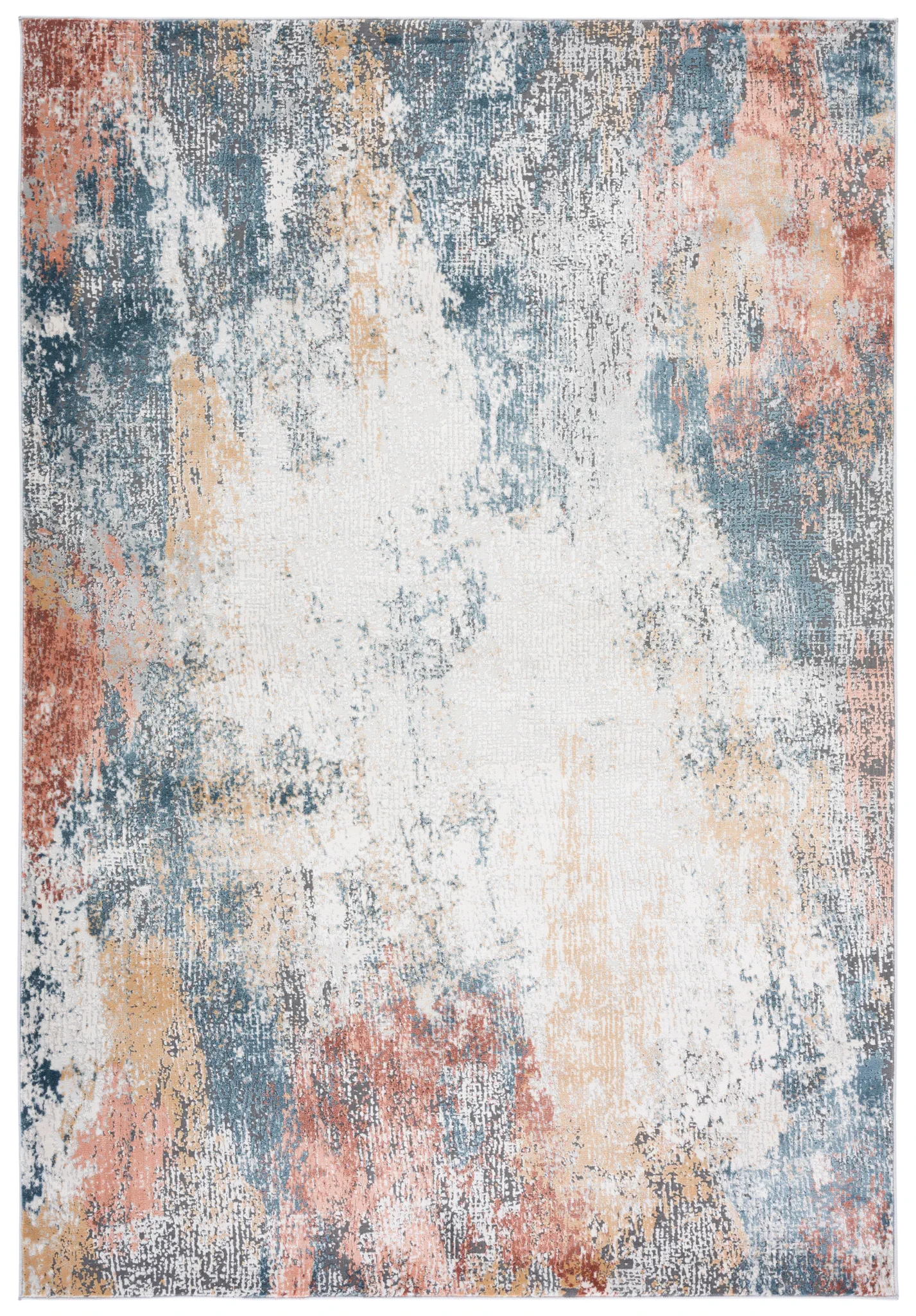 Vogue Abstract Wash Rug in Ivory / Blue Rust