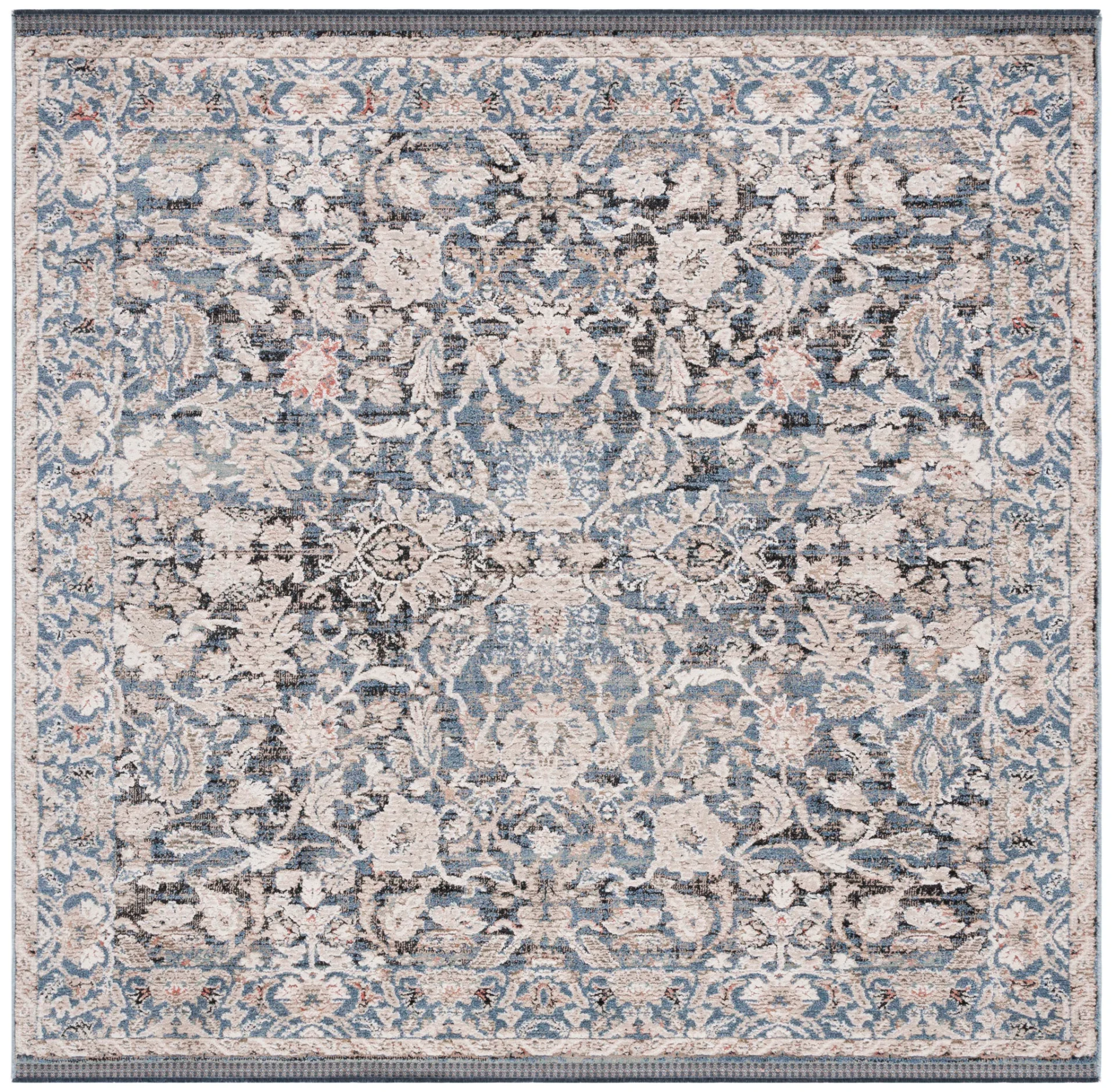 Vivaldi Bordered Floral Rug in Navy / Ivory