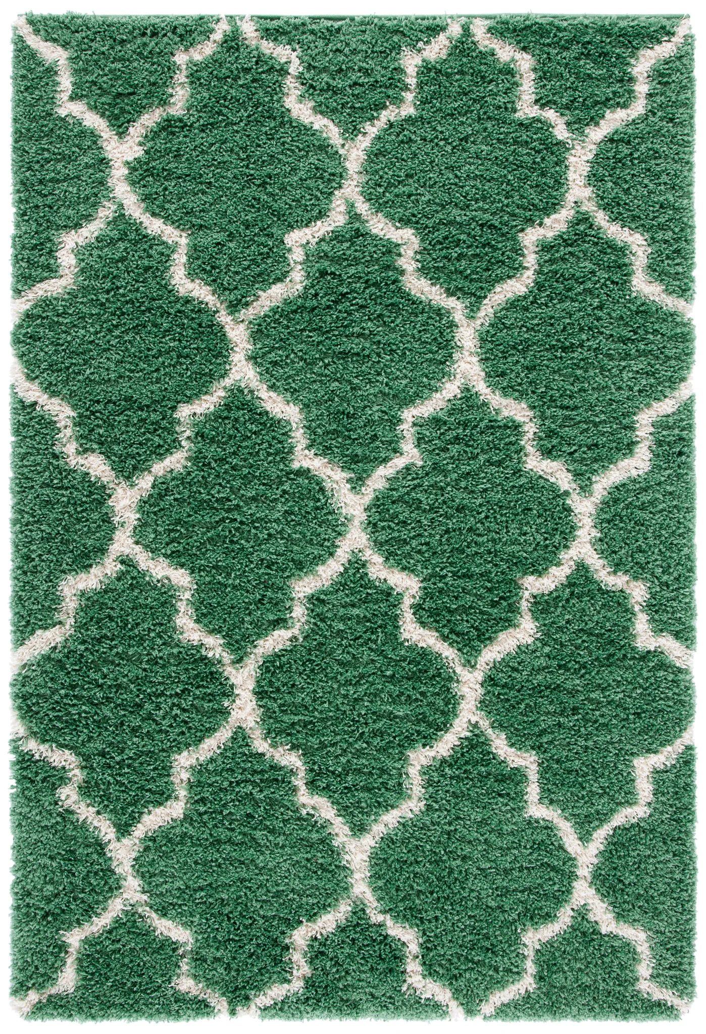 Venus Ogee Trellis Shag Rug in Green / Ivory