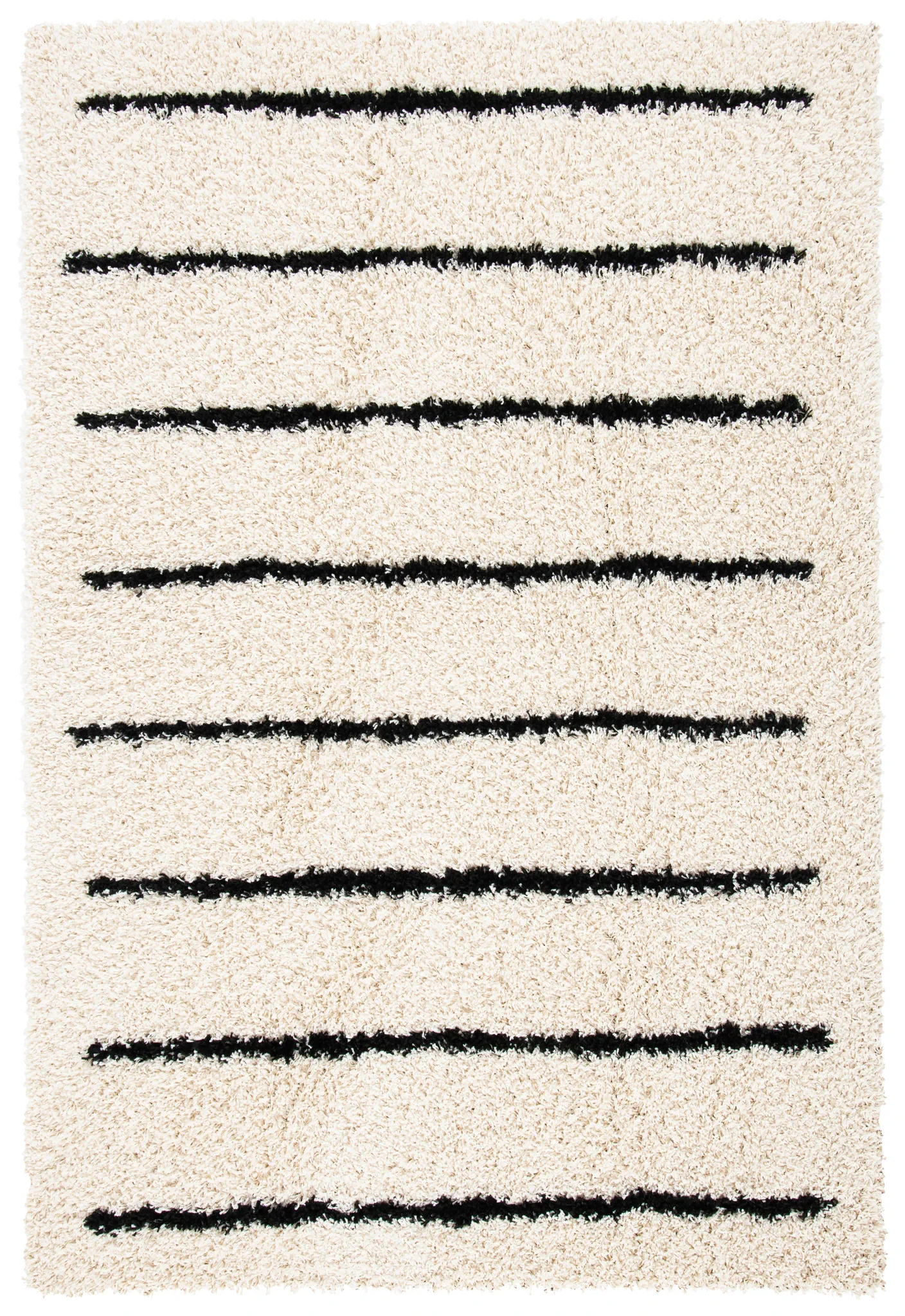 Venus Striped Shag Rug in Ivory / Black