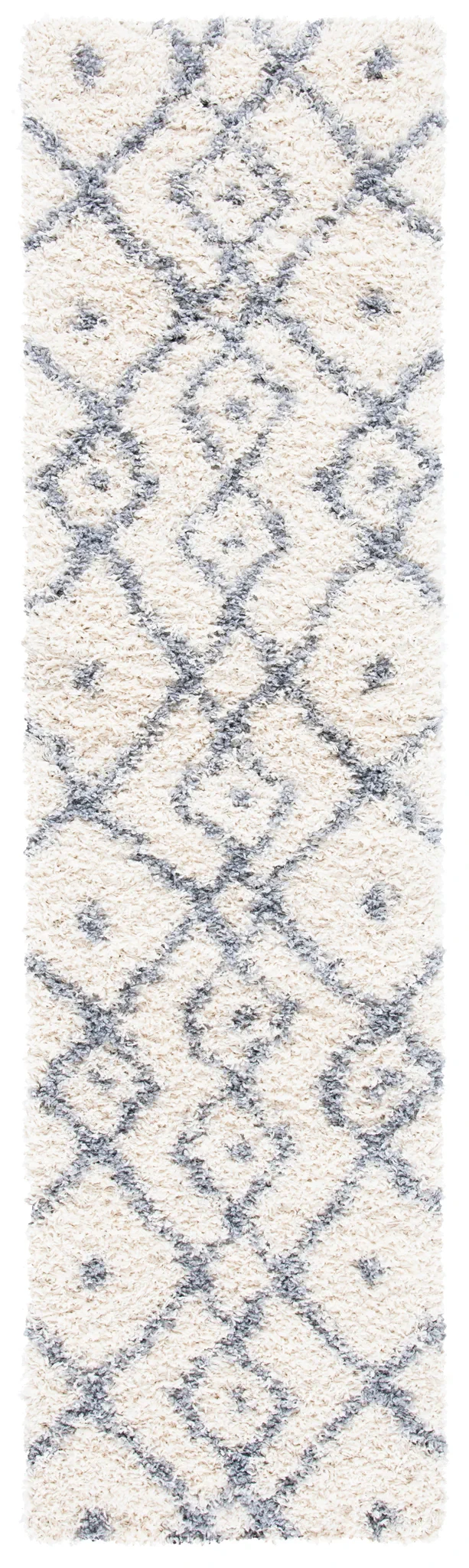 Venus Diamond Lattice Shag Rug in Ivory / Gray