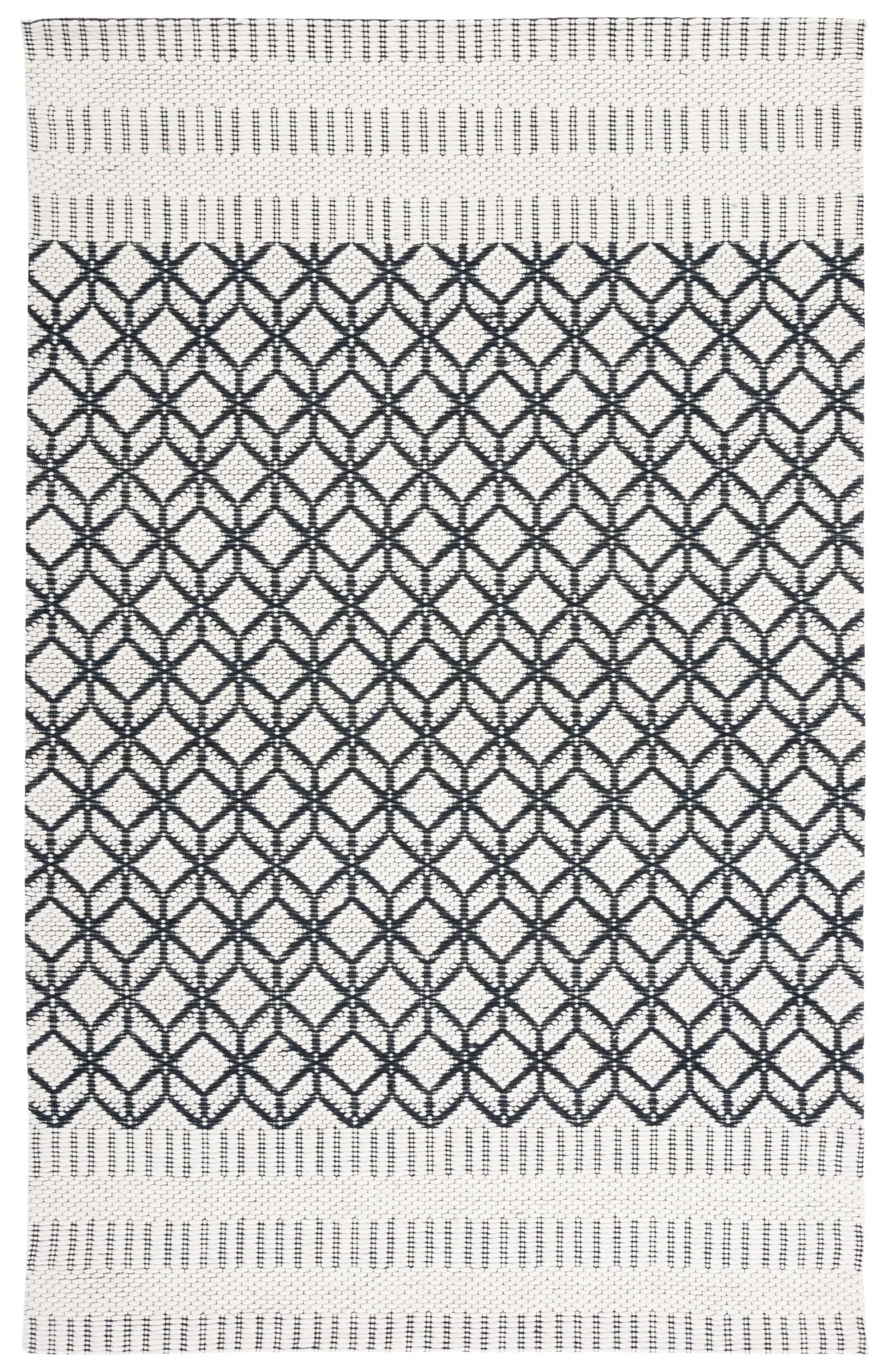 Vermont Stacked Diamond Trellis Hand-Woven Wool Rug in Ivory / Black