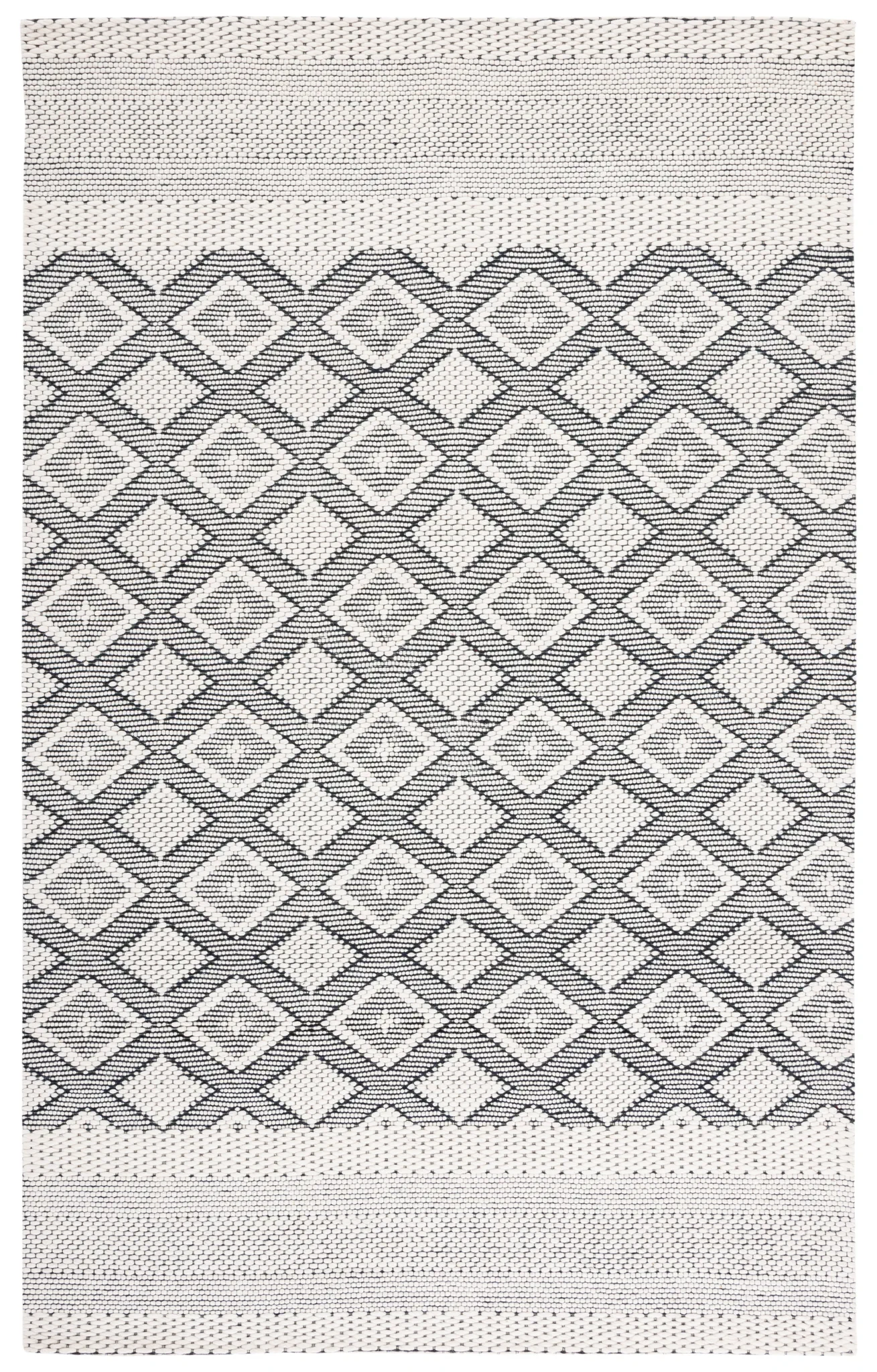 Vermont Concentric Diamond Band Hand-Woven Wool Rug in Ivory / Black
