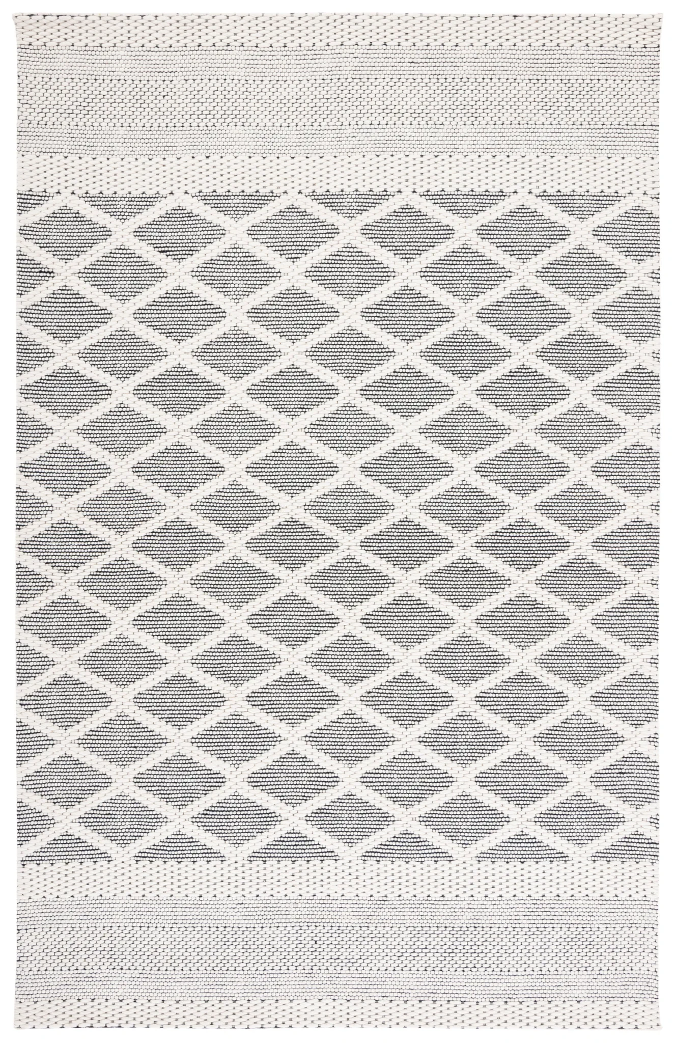 Vermont Lattice Band Hand-Woven Wool Rug in Ivory / Black
