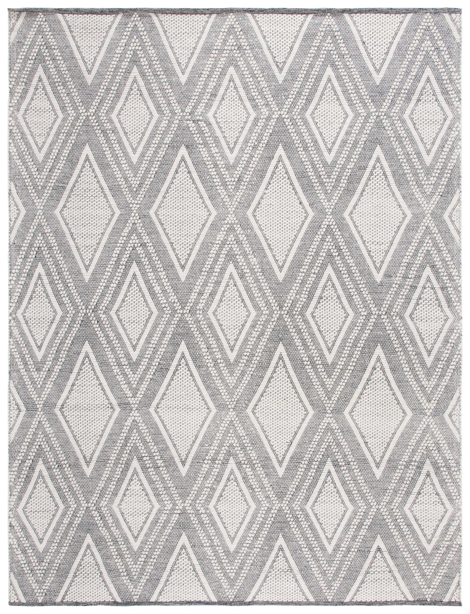 Vermont Nested Diamond Hand-Woven Wool Rug in Ivory / Navy