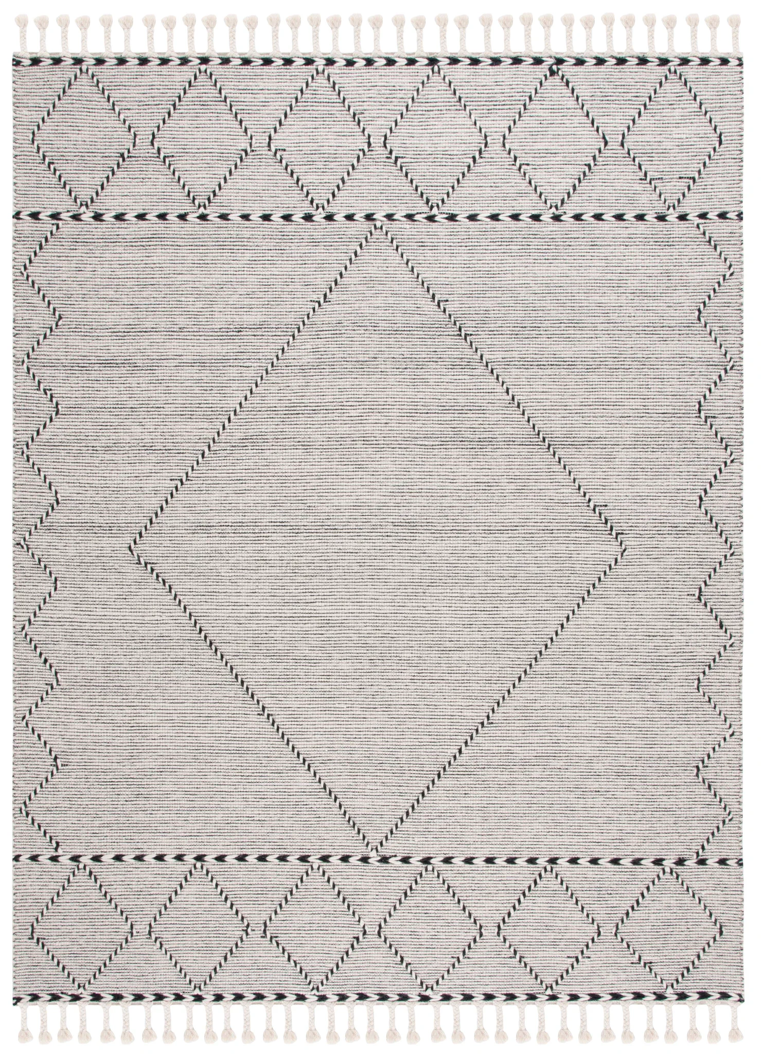 Vermont Large Diamond Hand-Woven Wool Rug in Ivory / Black