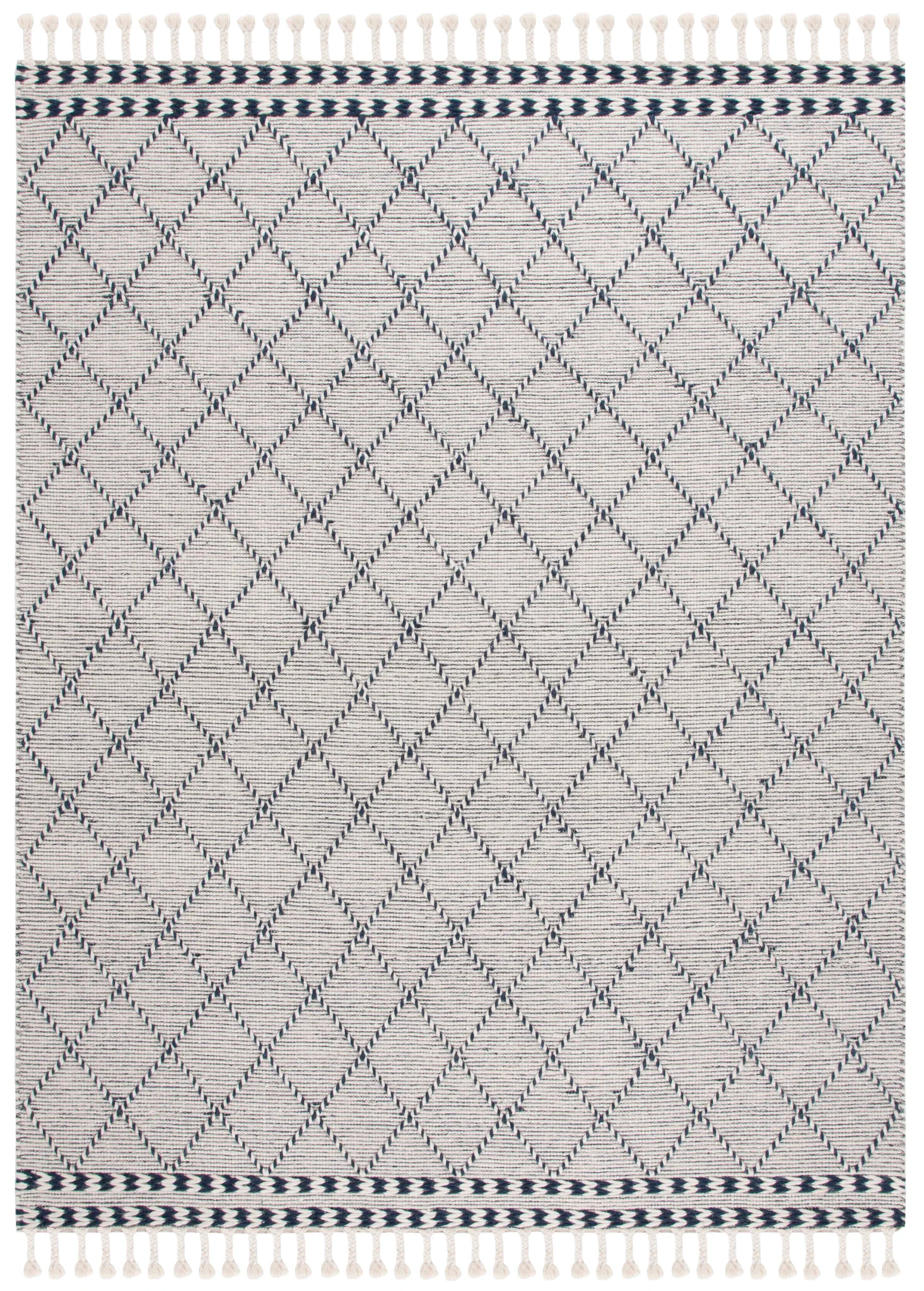 Vermont Moroccan Diamond Hand-Woven Wool Rug in Ivory / Navy