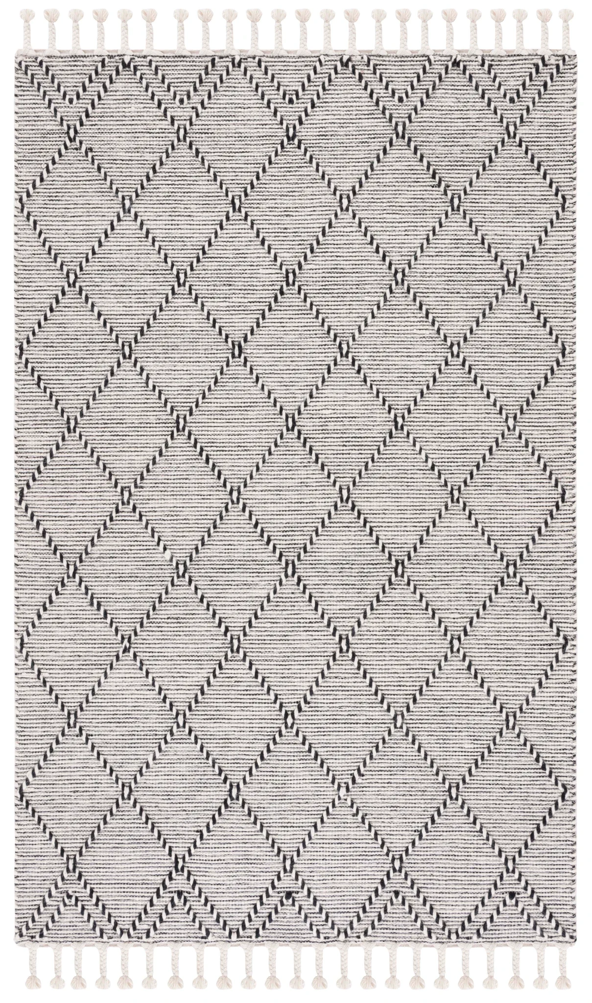 Vermont Thin Diamond Trellis Hand-Woven Wool Rug in Ivory / Black