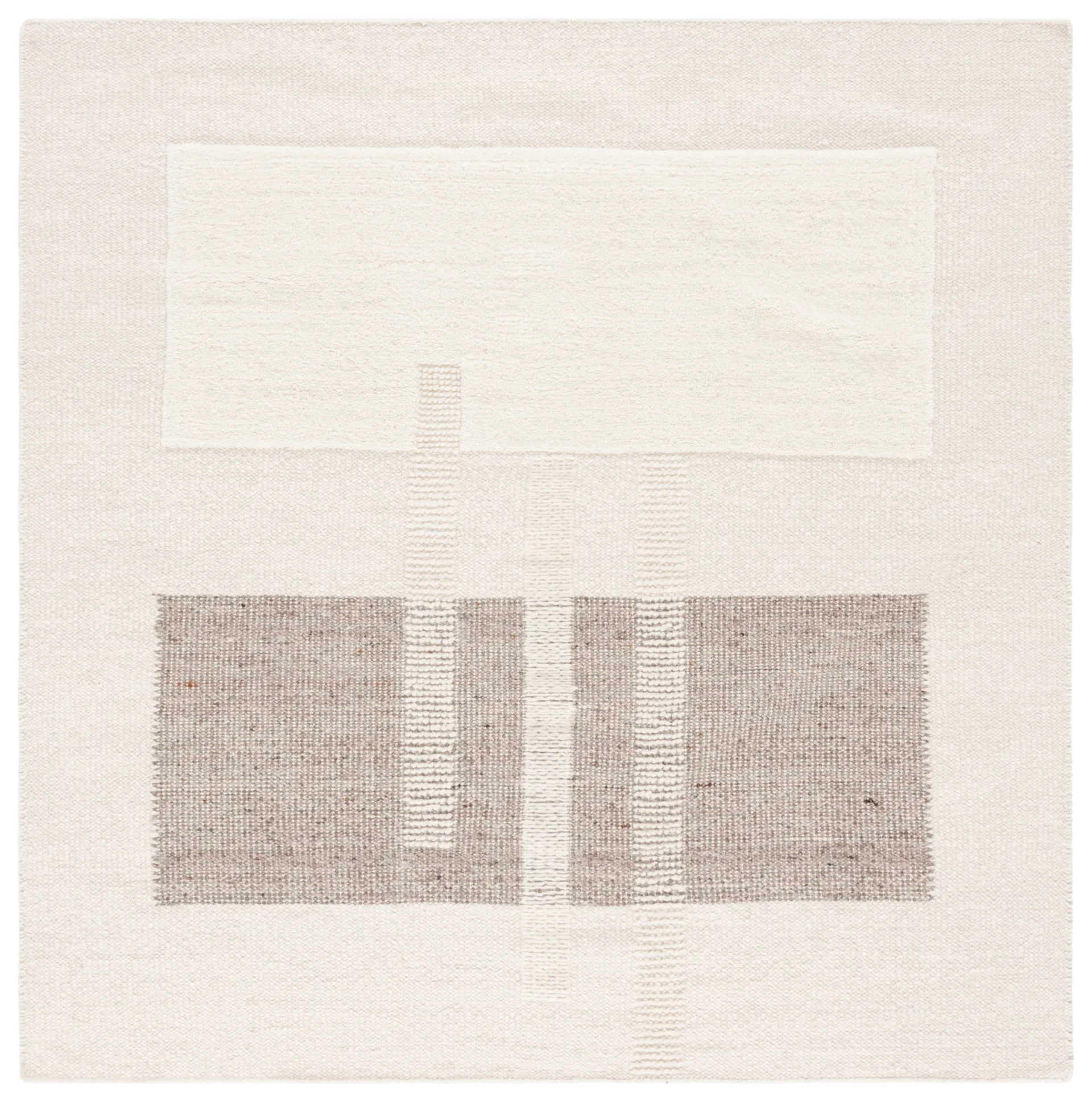 Vermont Color-Block Hand-Woven Wool Rug in Ivory / Beige
