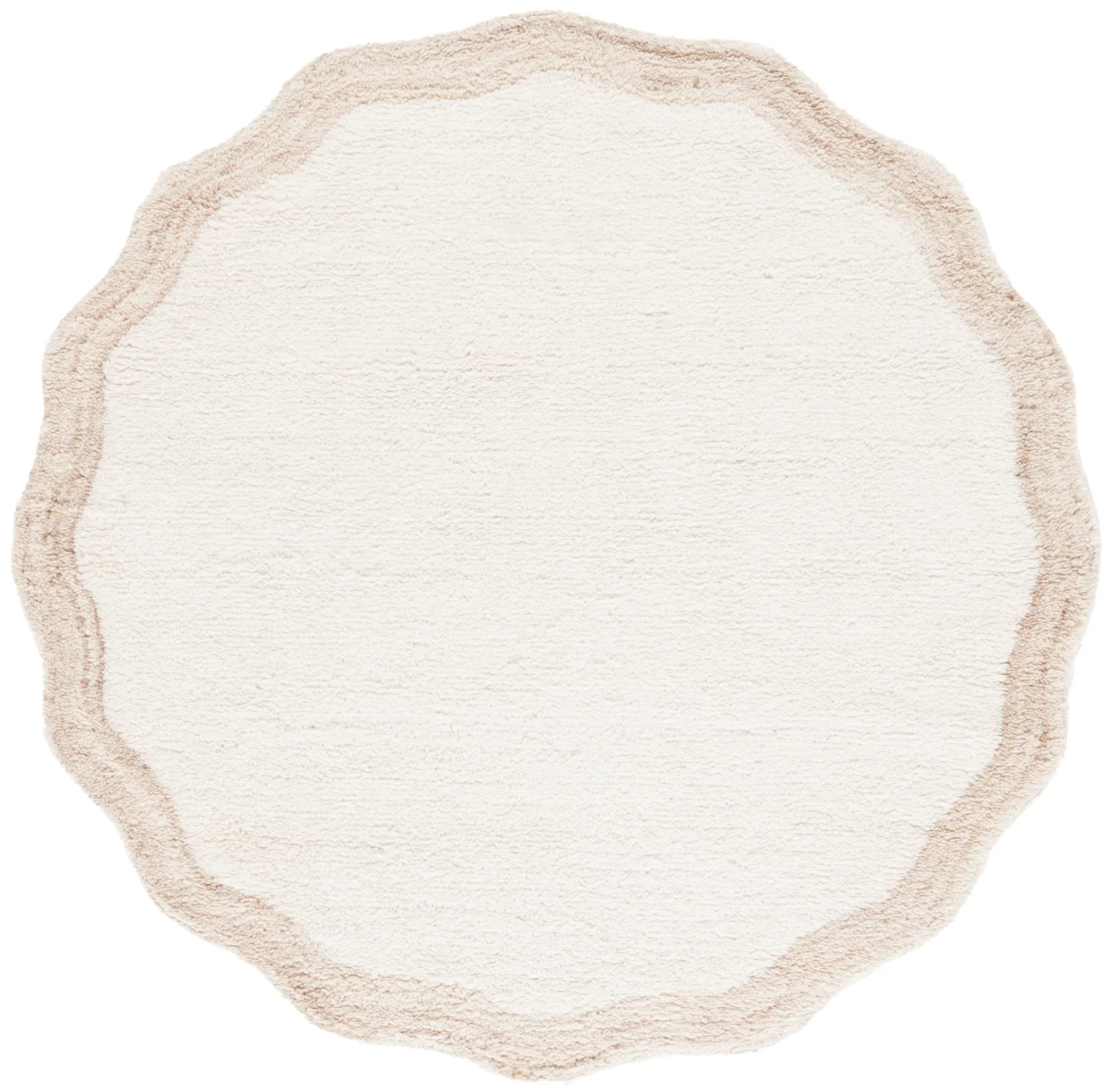 Vermont Scalloped Border Shag Wool Rug in Ivory