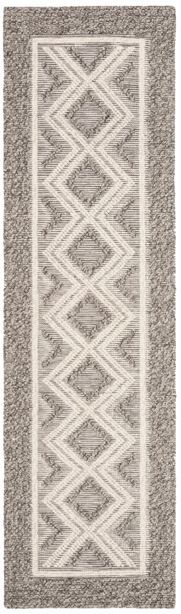 Vermont Diamond Border Hand-Woven Rug in Gray / Ivory