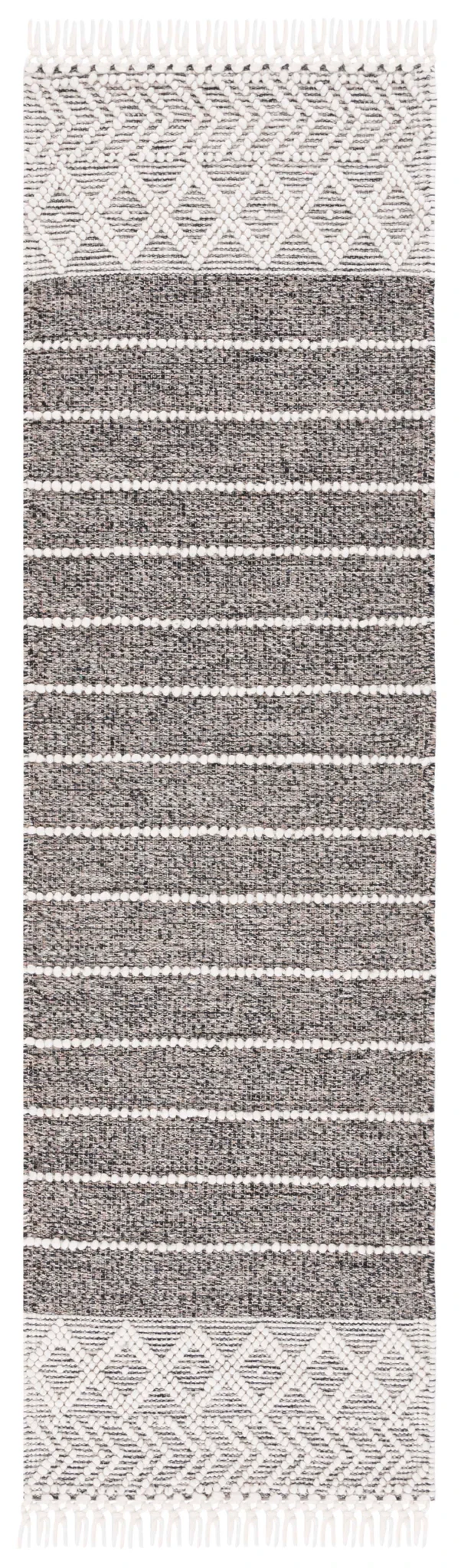 Vermont Striped Chevron Hand-Loomed Wool Rug in Black / Ivory