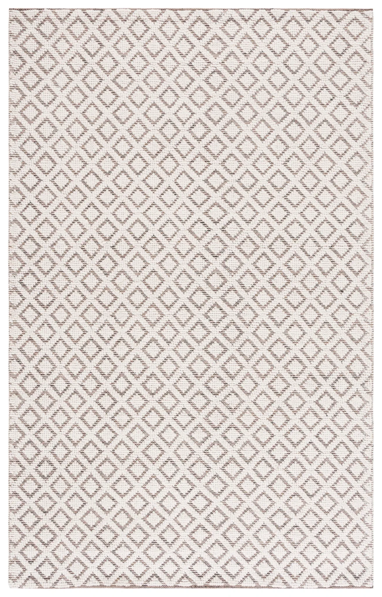 Vermont Diamond Lattice Hand-Woven Wool Rug in Ivory / Brown