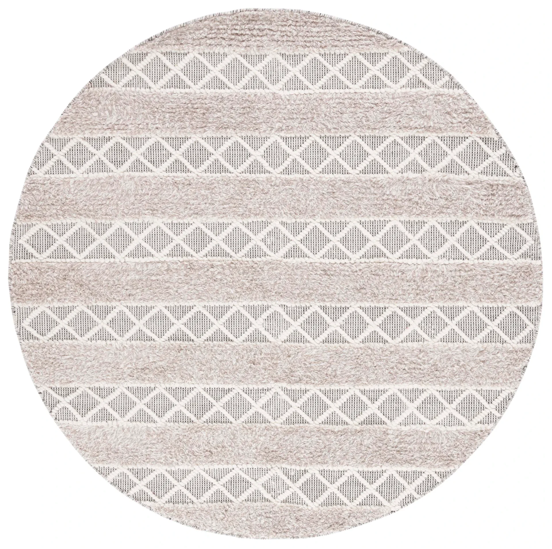 Vermont Banded Diamond Flatweave Wool Rug in Beige / Ivory