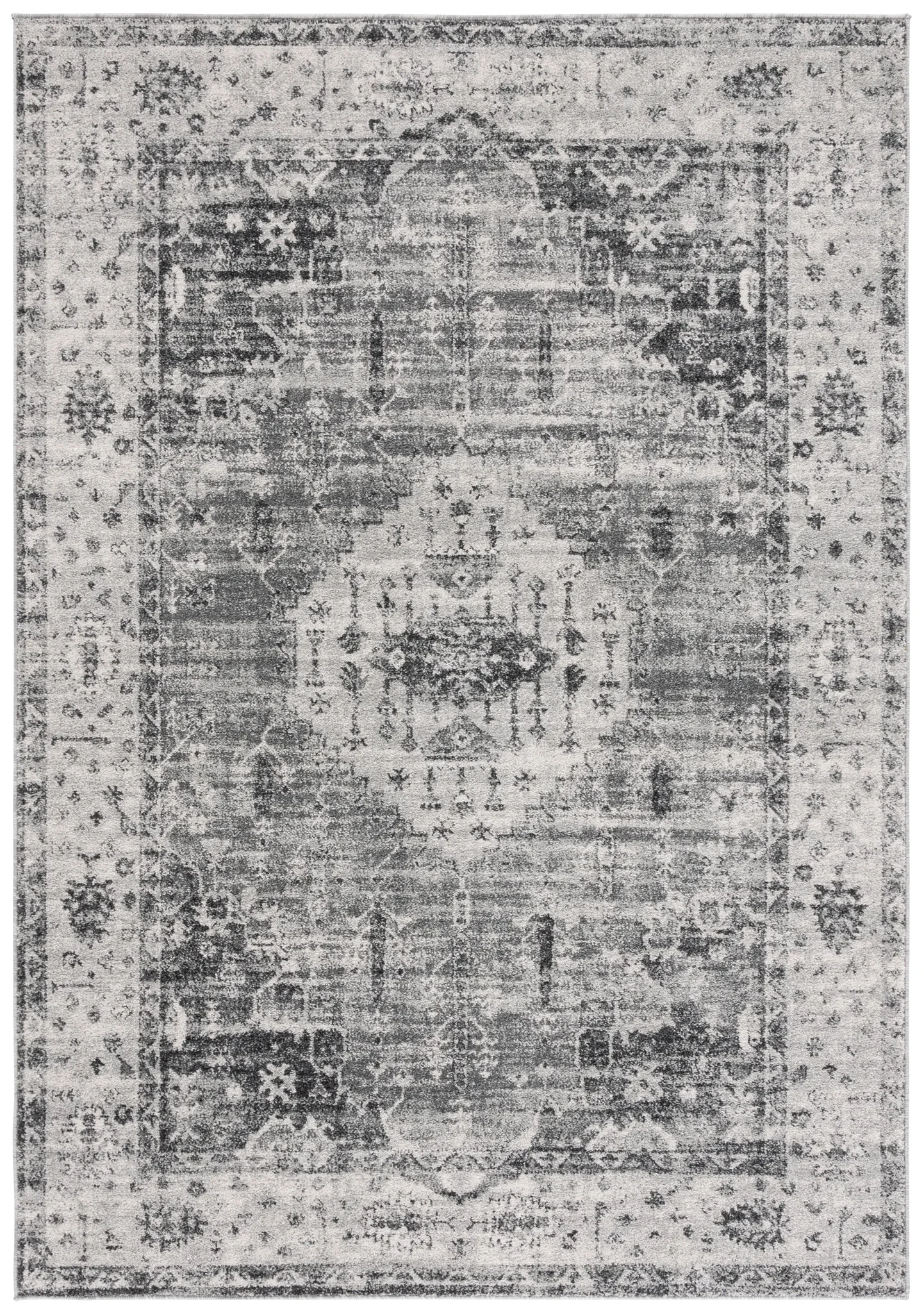 Vintage Tabriz Medallion Bordered Rug in Gray / Charcoal