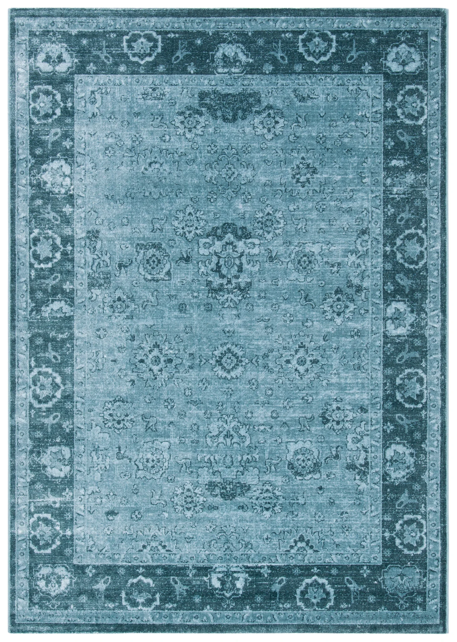 Vintage Persian Allover Viscose Rug in Light Blue / Dark Blue