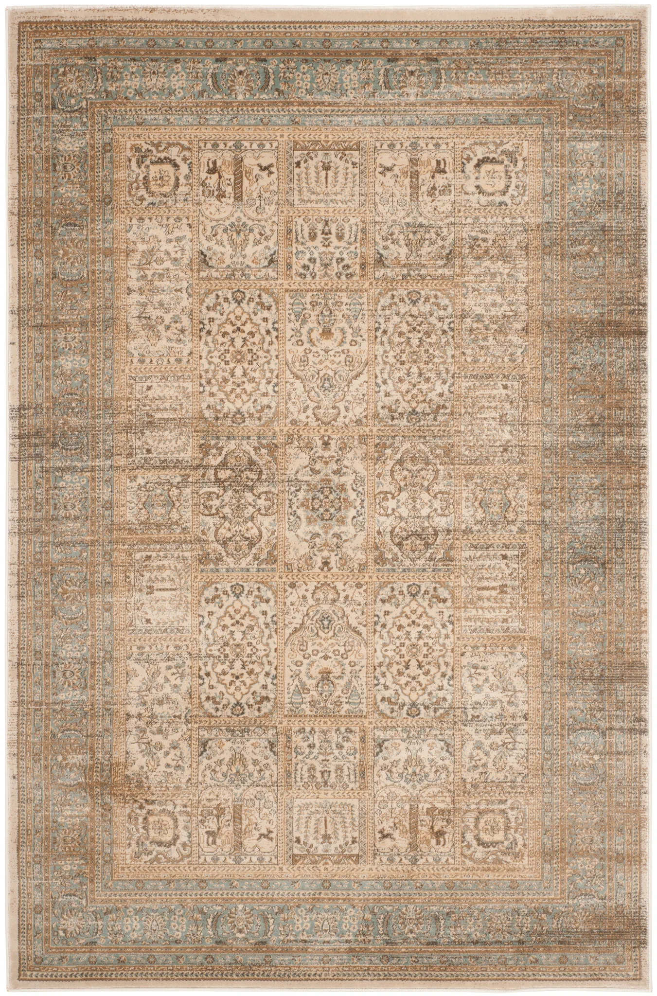 Vintage Panel Rug in Ivory / Light Blue