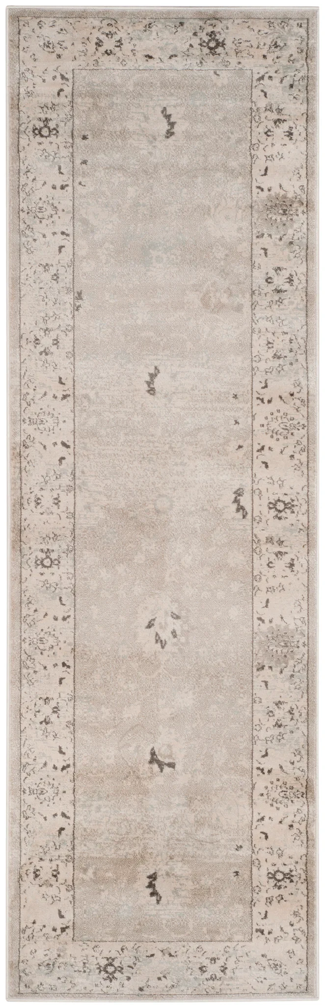 Vintage Distressed Bordered Rug in Light Gray / Ivory