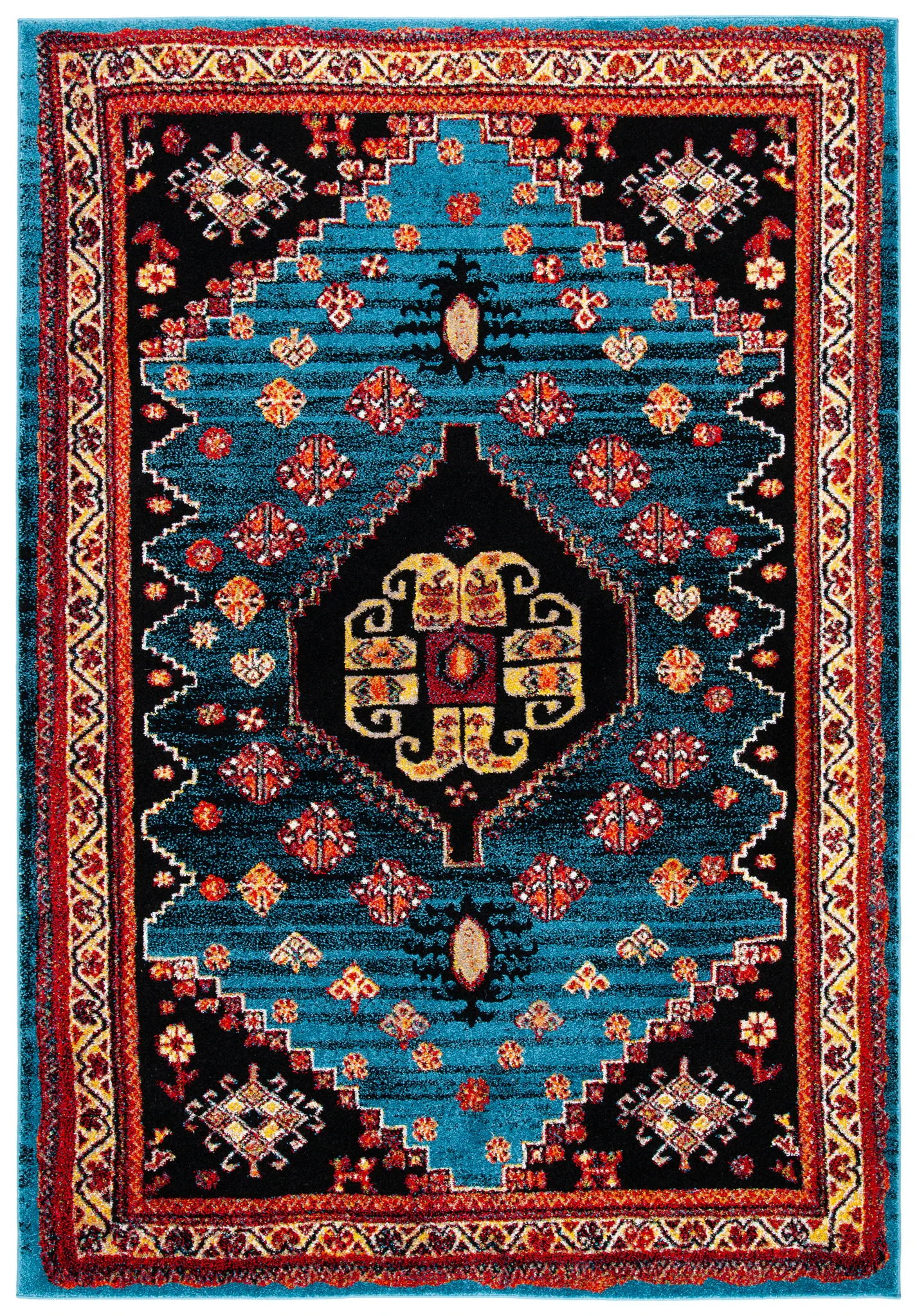 Vintage Hamadan Tribal Stepped Medallion Rug in Blue / Black
