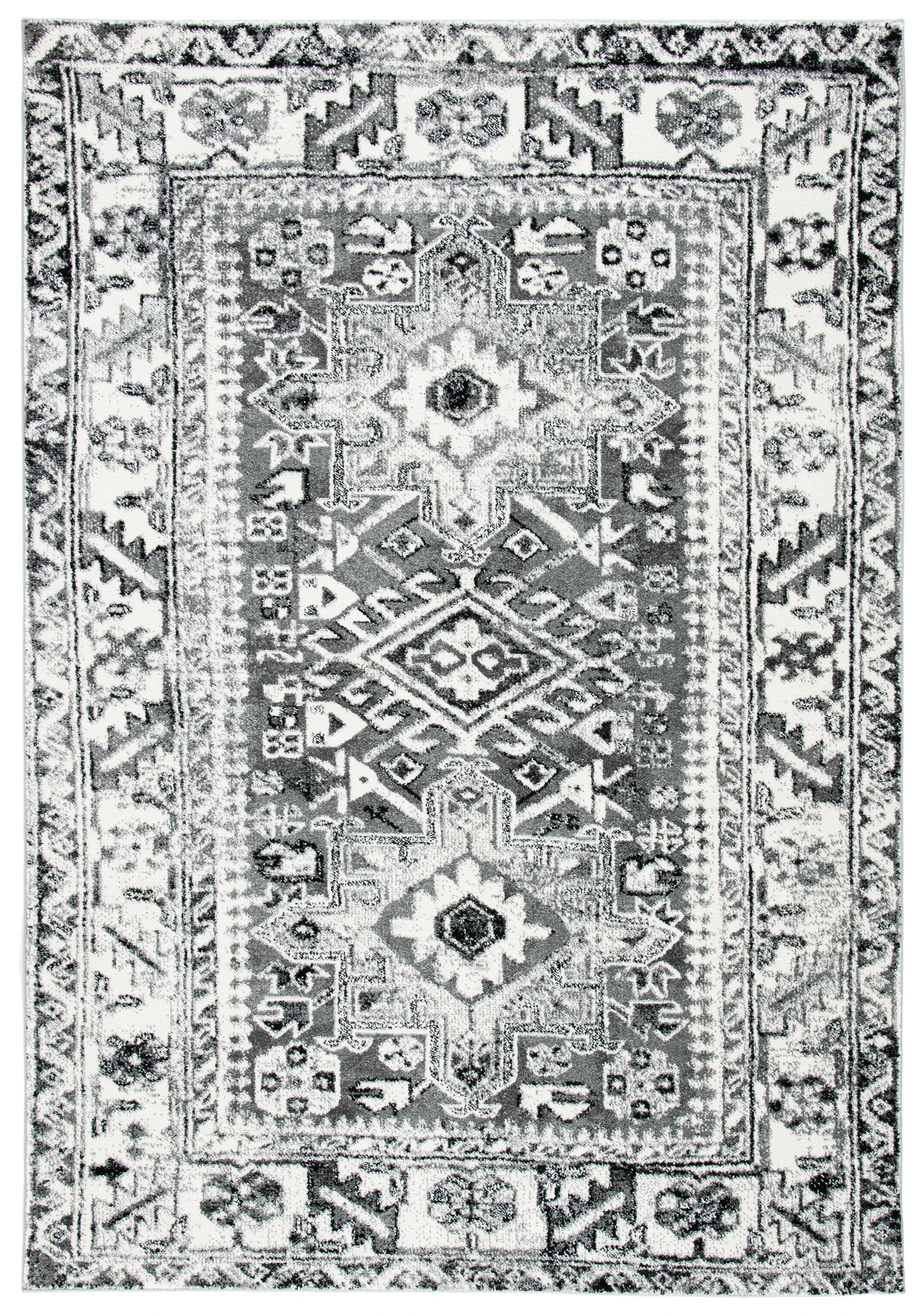 Vintage Hamadan Medallion Rug in Gray / Ivory