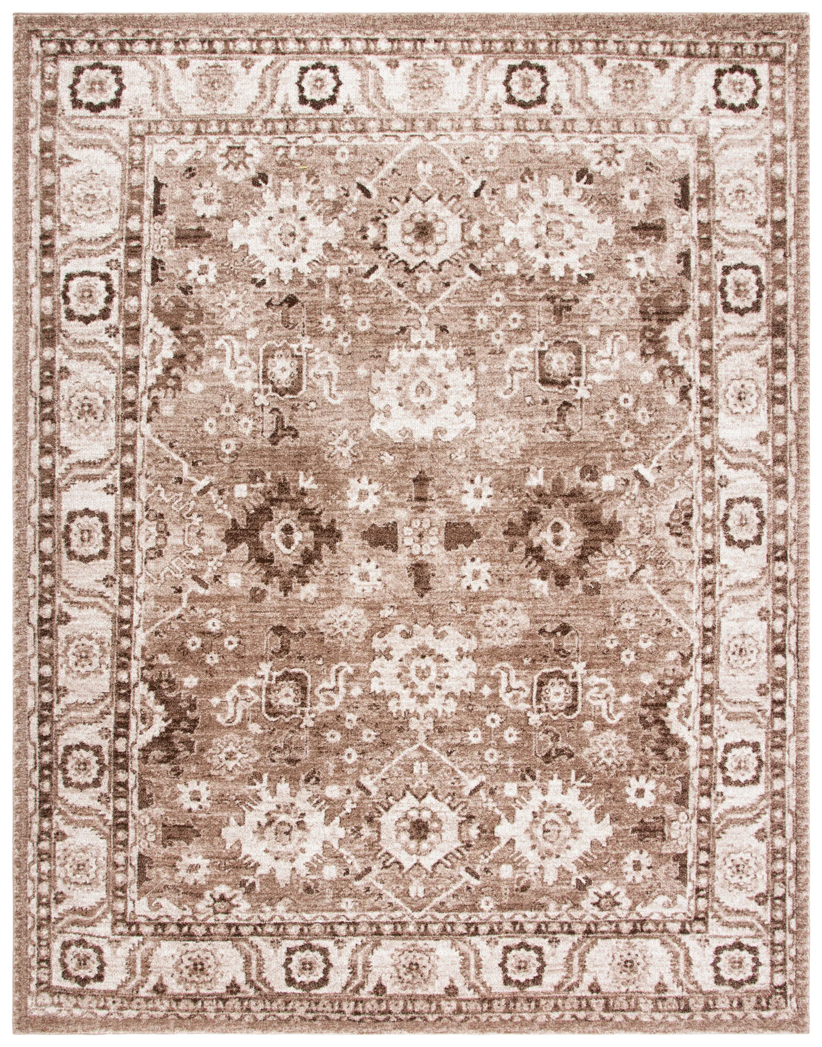 Vintage Hamadan Rosette Bordered Rug in Taupe