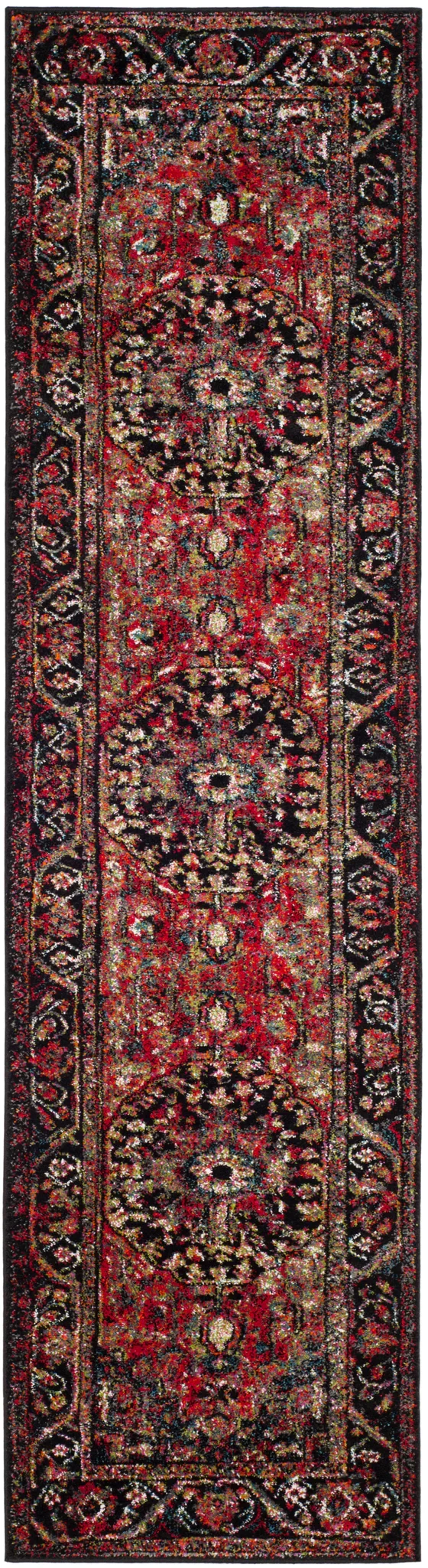 Vintage Hamadan Medallion Bordered Rug in Red / Multicolor