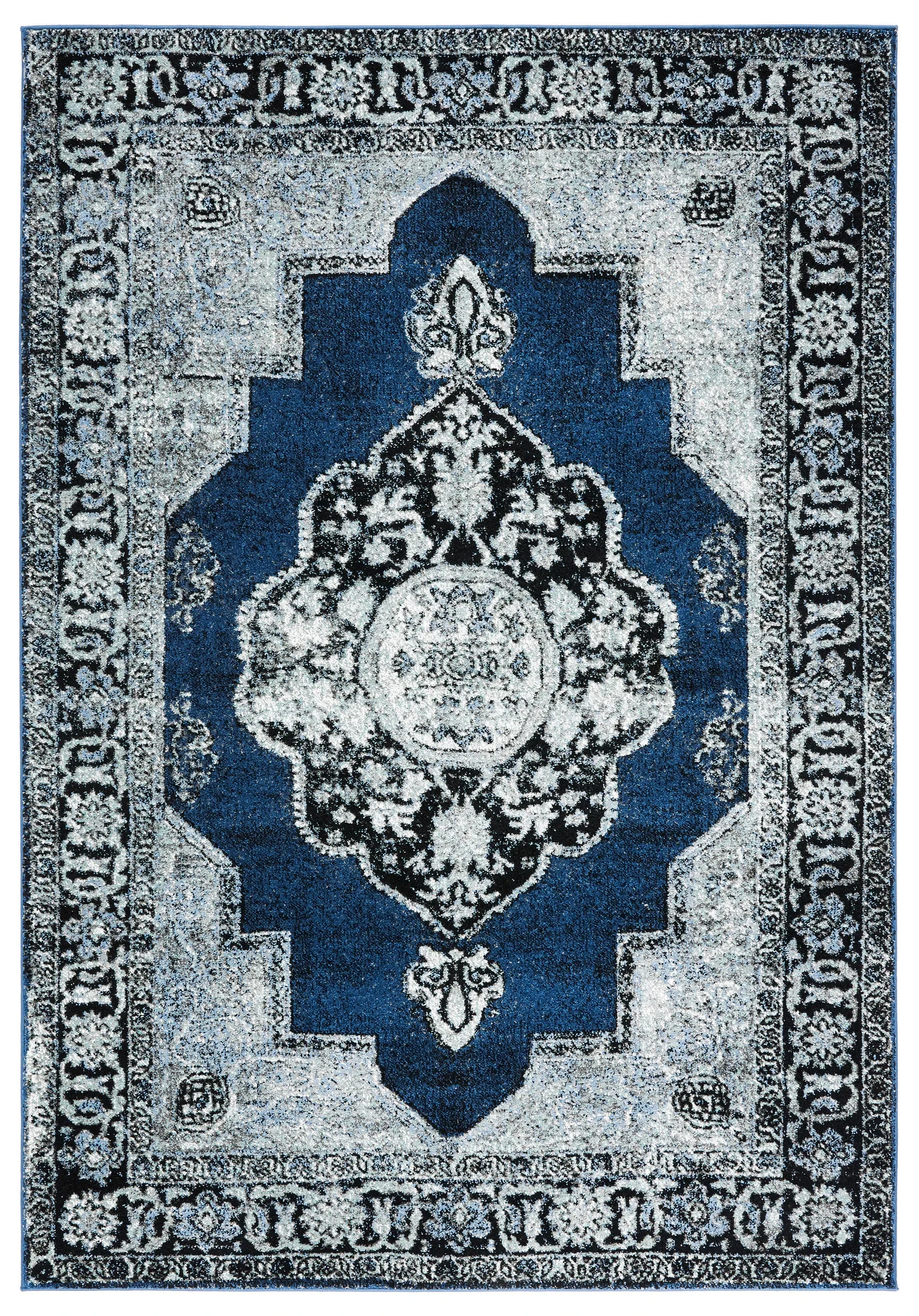 Vintage Hamadan Floral Medallion Rug in Blue / Gray