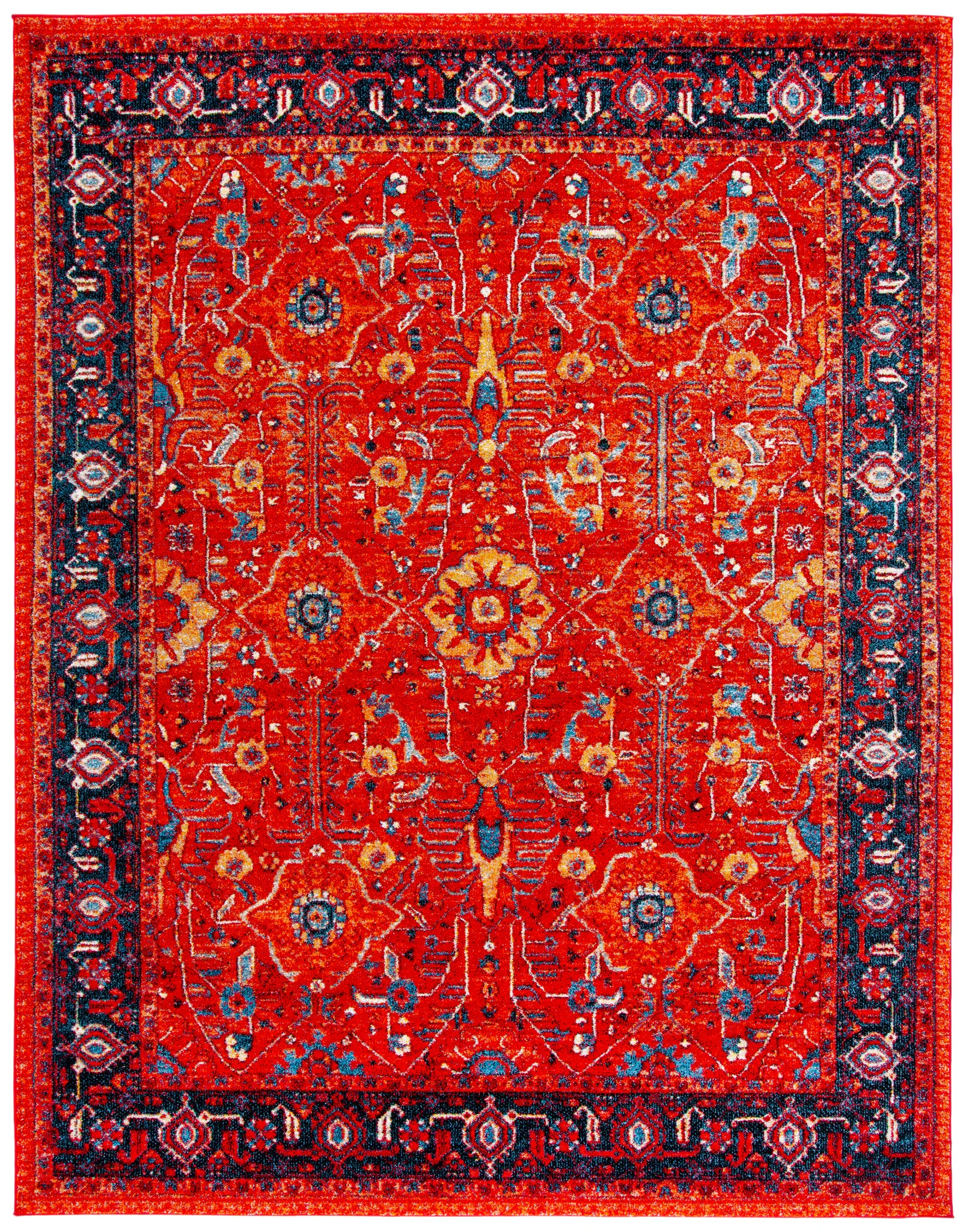 Vintage Hamadan Allover Floral Rug in Orange / Navy