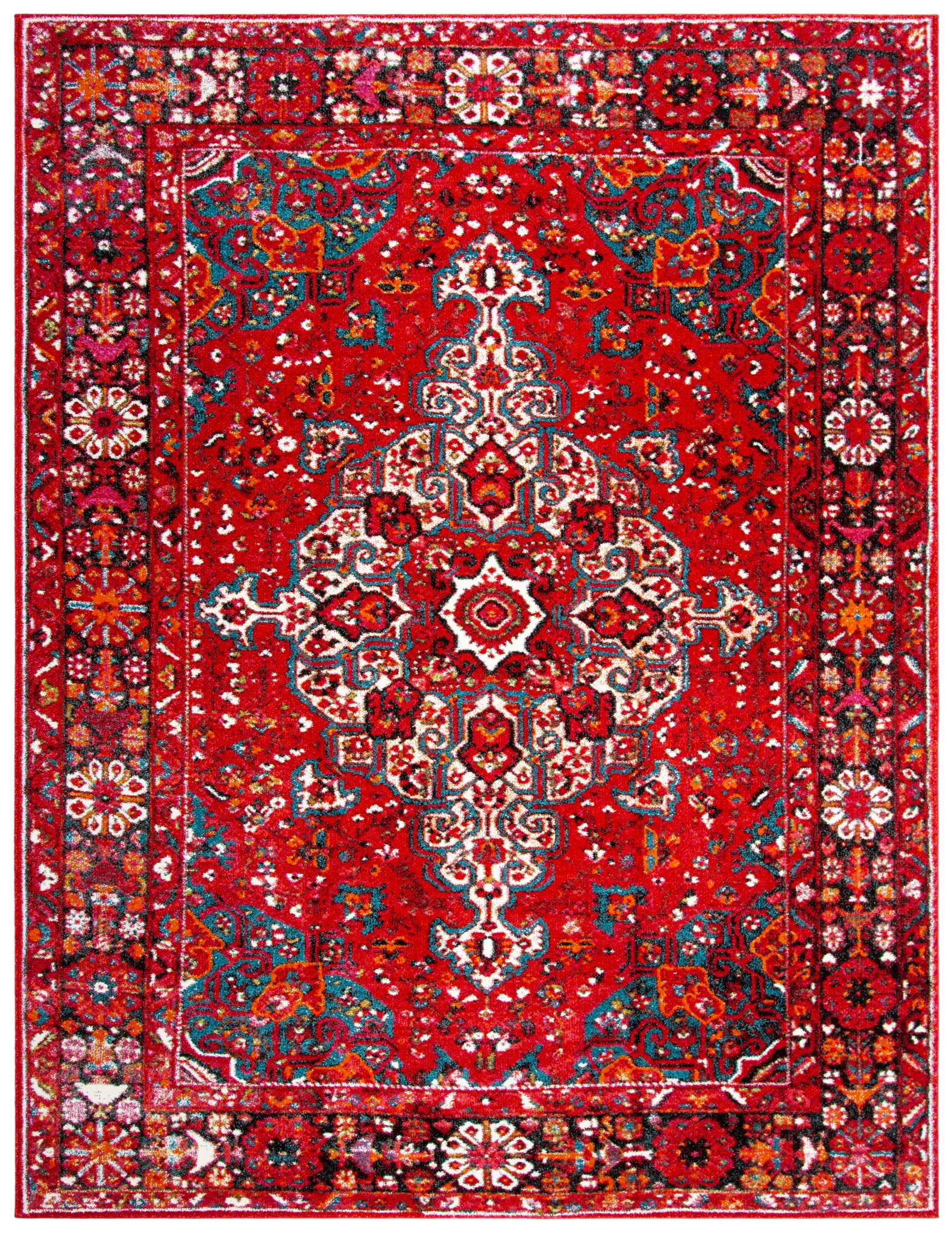 Vintage Hamadan Floral Arabesque Medallion Rug in Red / Multicolor