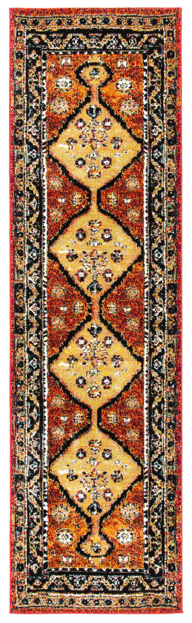 Vintage Hamadan Tribal Diamond Rug in Rust / Gold