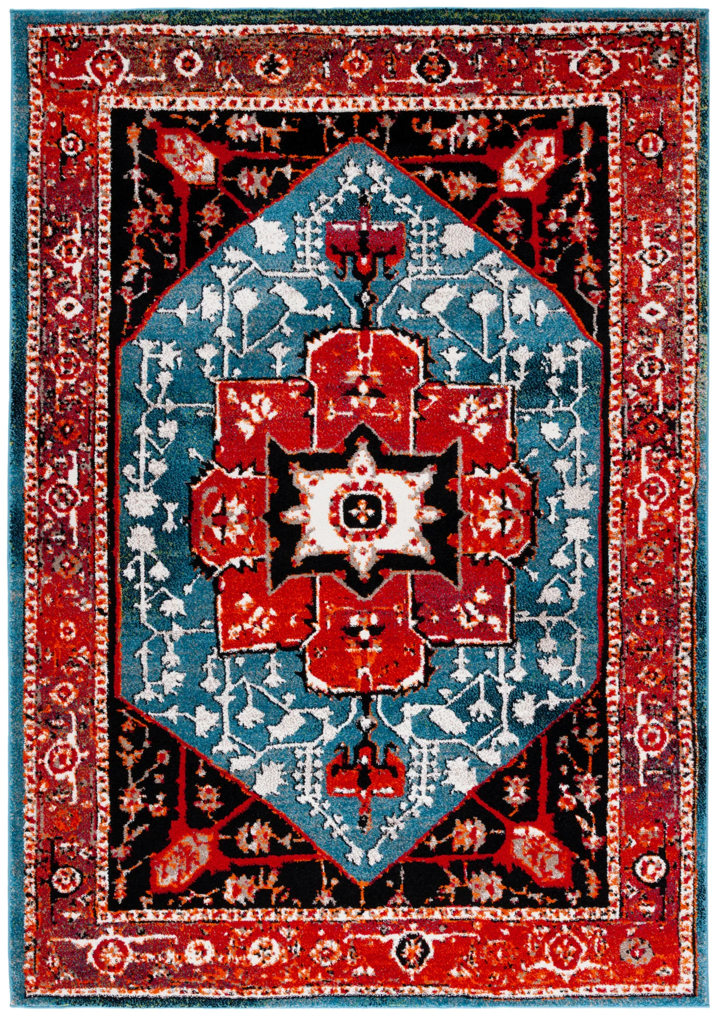 Vintage Hamadan Cross Medallion Rug in Red / Blue