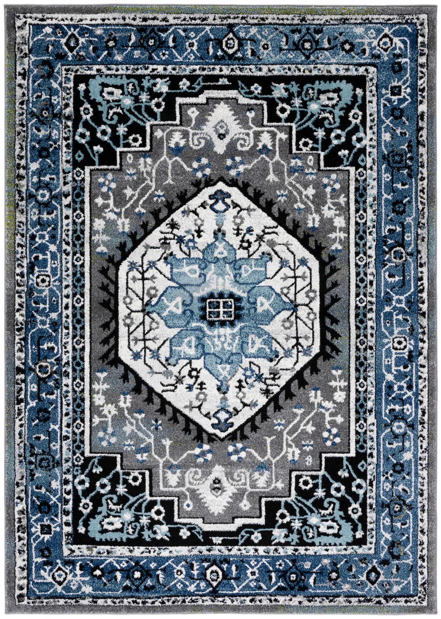 Vintage Hamadan Octagon Medallion Rug in Blue / Gray