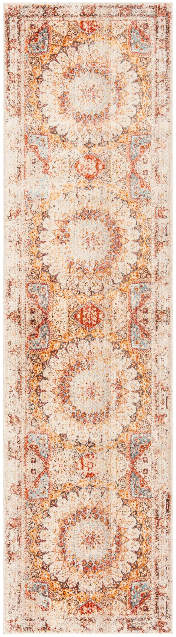 Vintage Persian Bohemian Medallion Rug in Cream / Rust